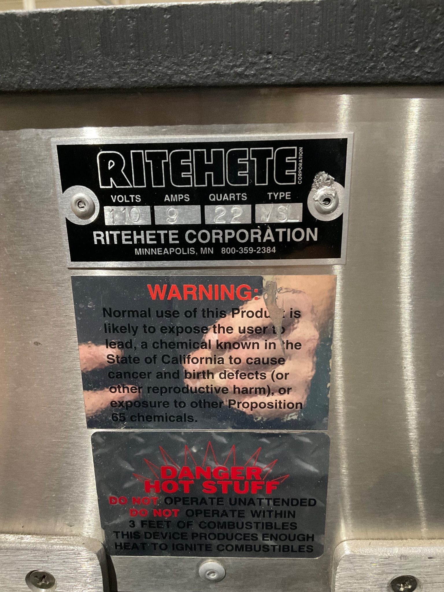 RITEHETE VSL 22-QUART ELECTRIC FORGE USED 1