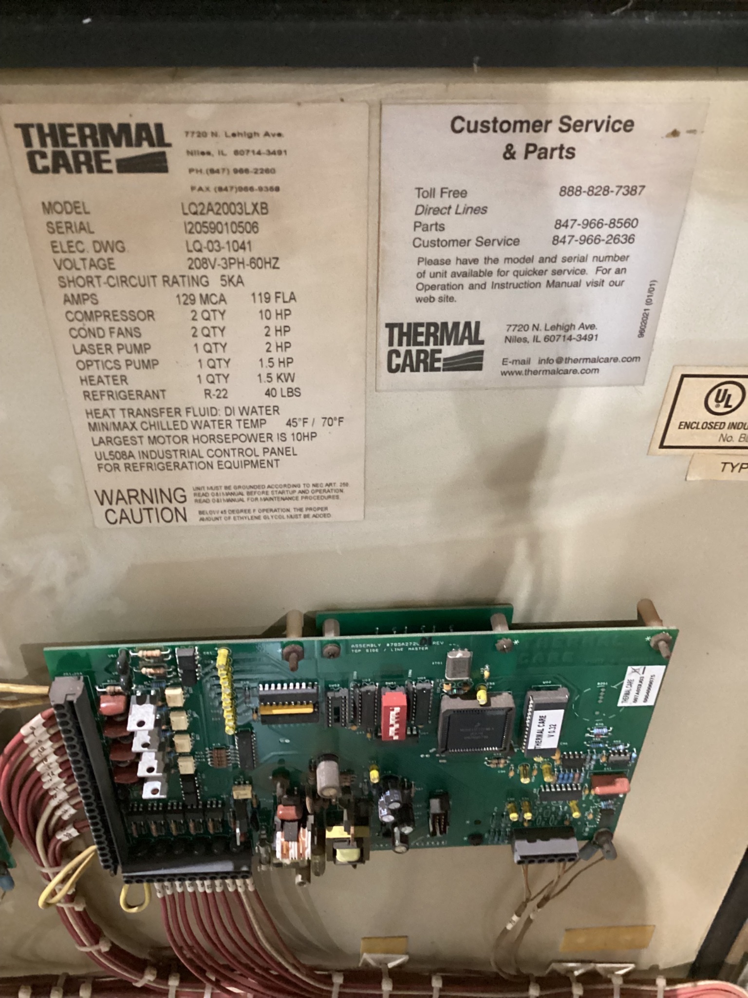 ACCU CHILLER THERMAL CARE LQ2A2003LXB 208V 10HP R-22 PROCESS CHILLER USED 8