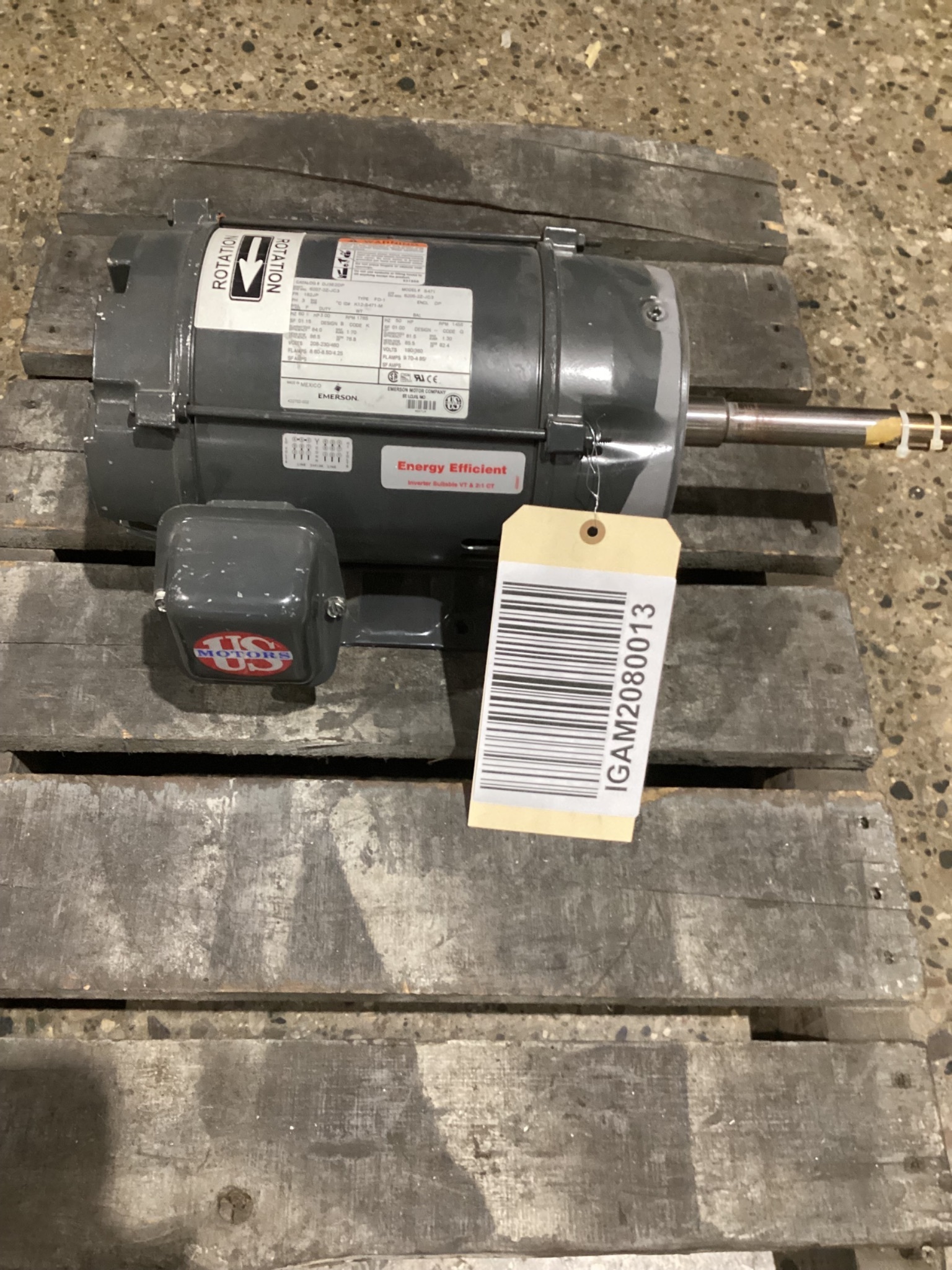 EMERSON DJ3E2DP 3HP 230/460V 182JP AC MOTOR USED 0