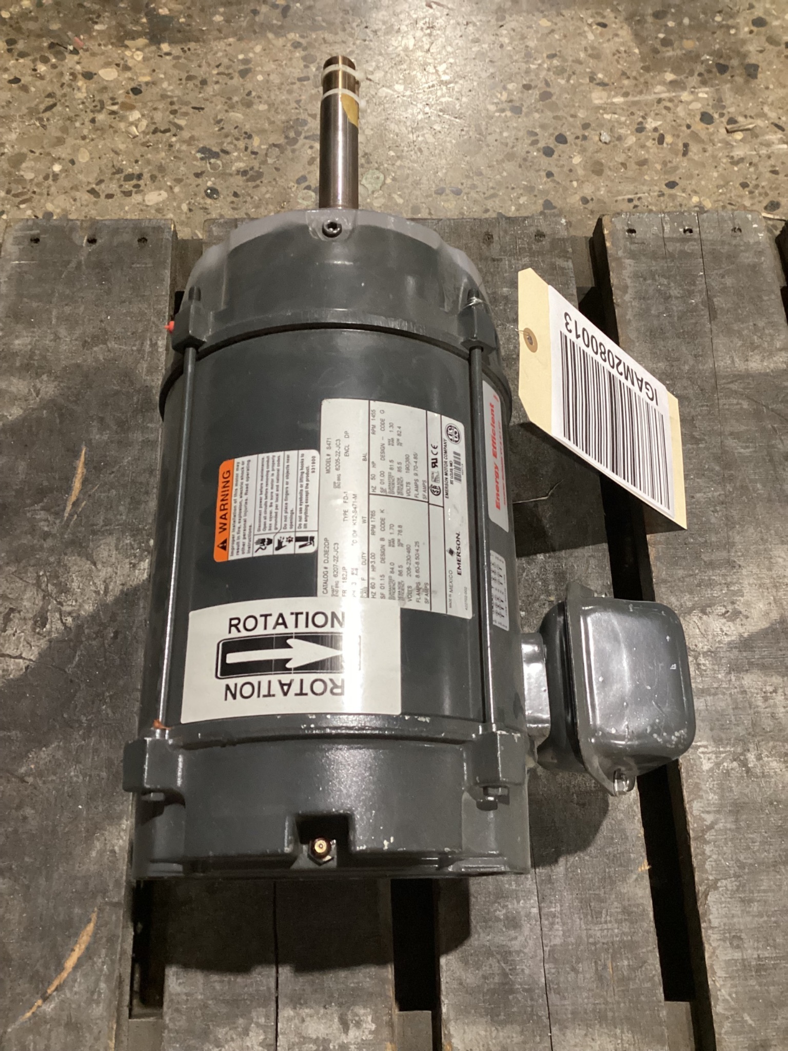 EMERSON DJ3E2DP 3HP 230/460V 182JP AC MOTOR USED 1
