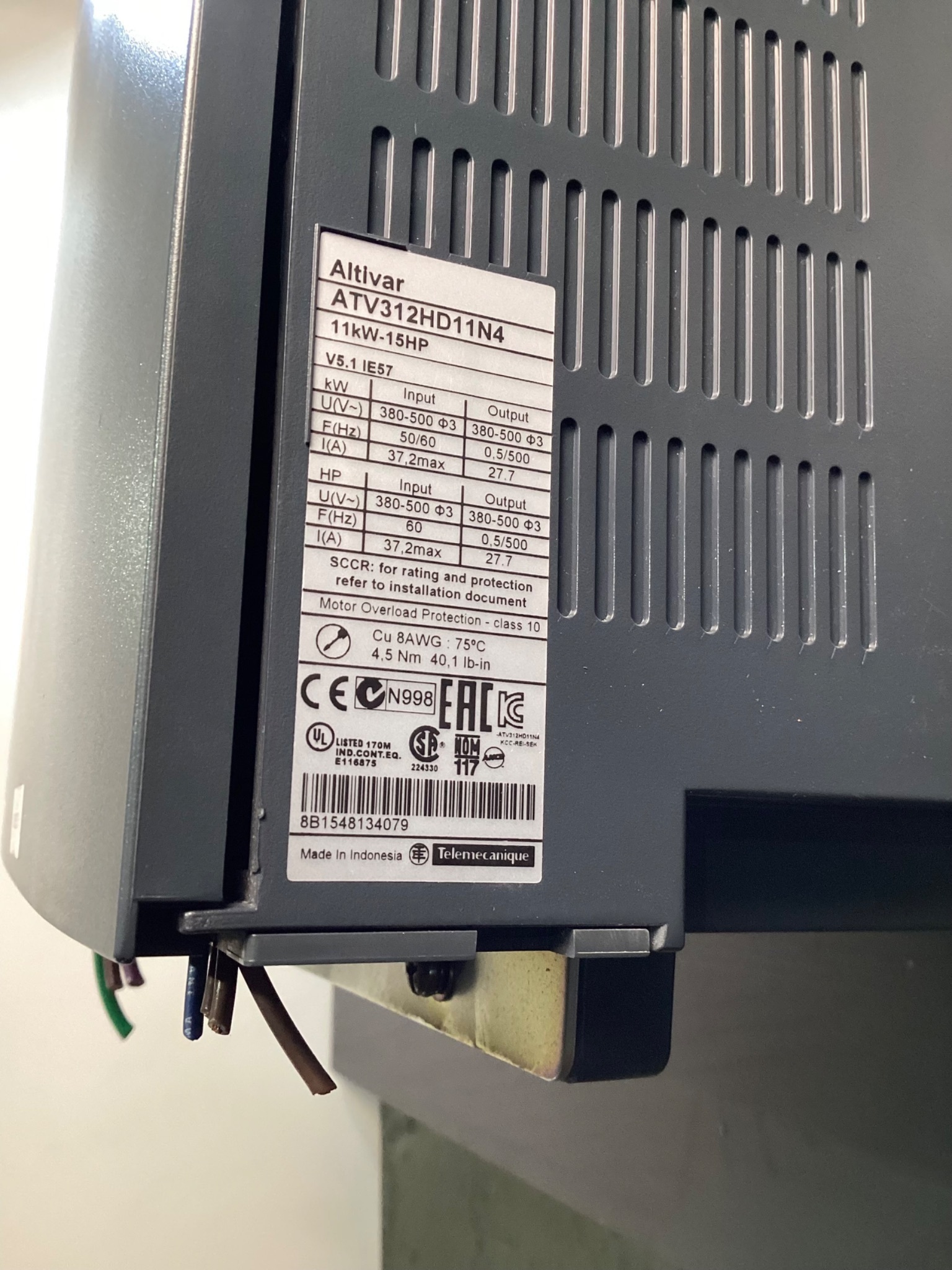 SCHNEIDER ELECTRIC ATV312HD11N4 15HP 11kW VFD USED 6