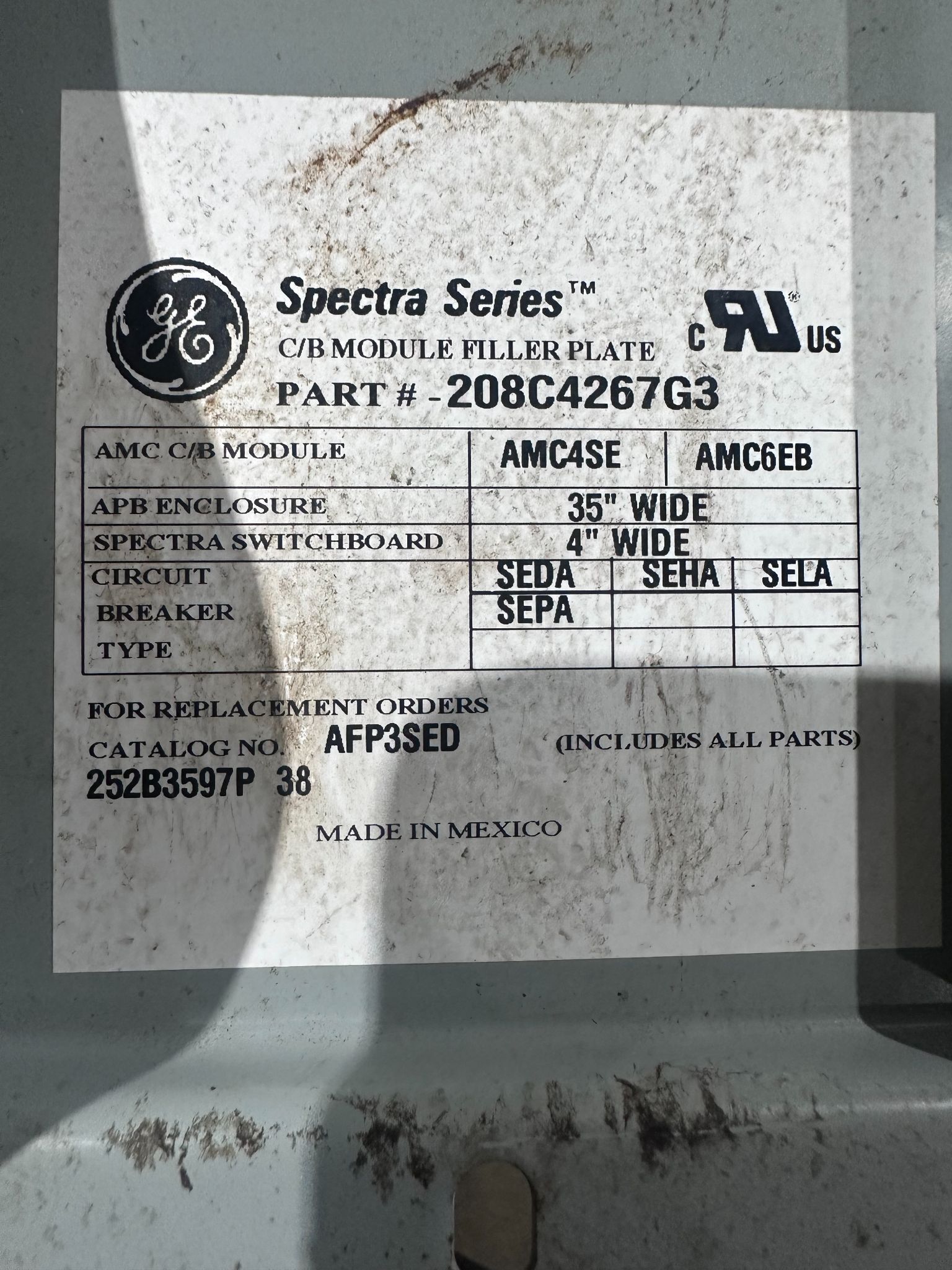 GENERAL ELECTRIC 208C4267G3 MODULE FILLER PLATE NEW 2
