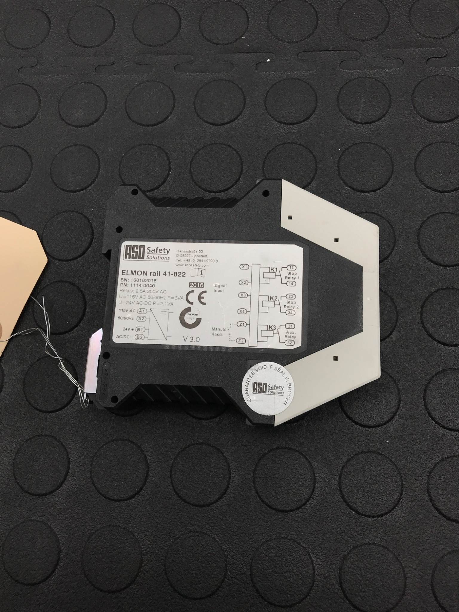 ASO Safety Solutions ELMON Rail 41-822 Safety Relay 1114-0040 USED 1