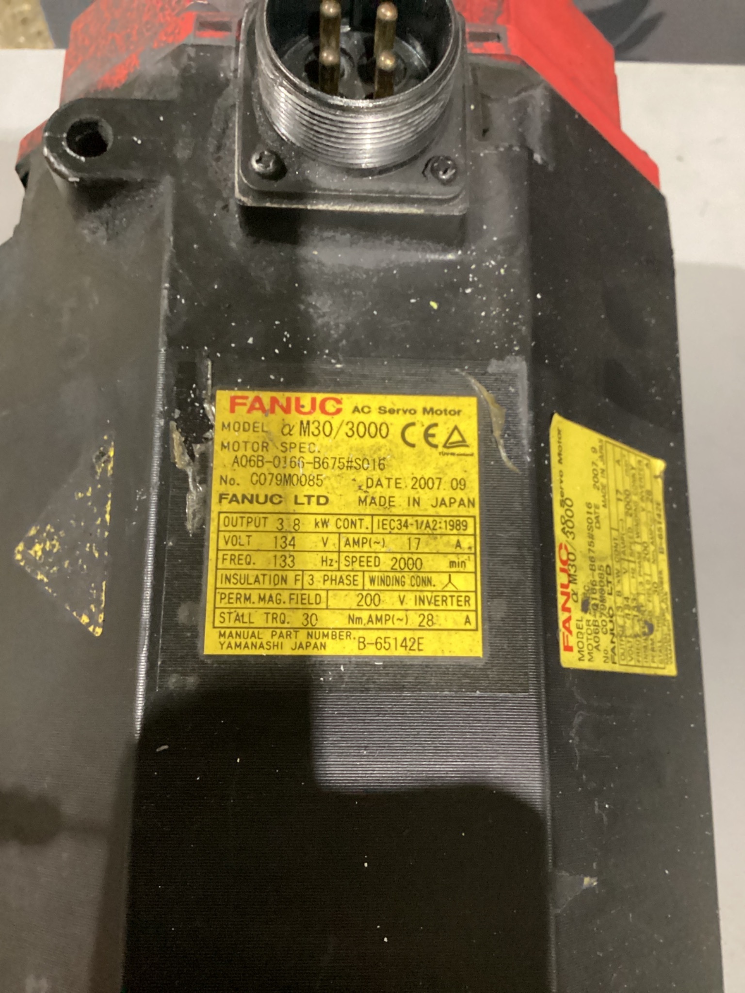 FANUC A06B-0166-B675#S016 AC SERVO MOTOR 3.8KW 2000RPM TPR BRK USED 4