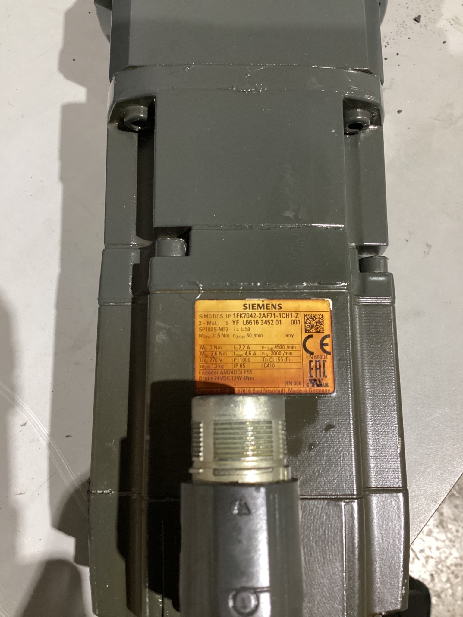 SIEMENS 1FK7042-2AF71-1CH1-Z SERVO MOTOR 0.82KW 3000RPM IP65 USED 4