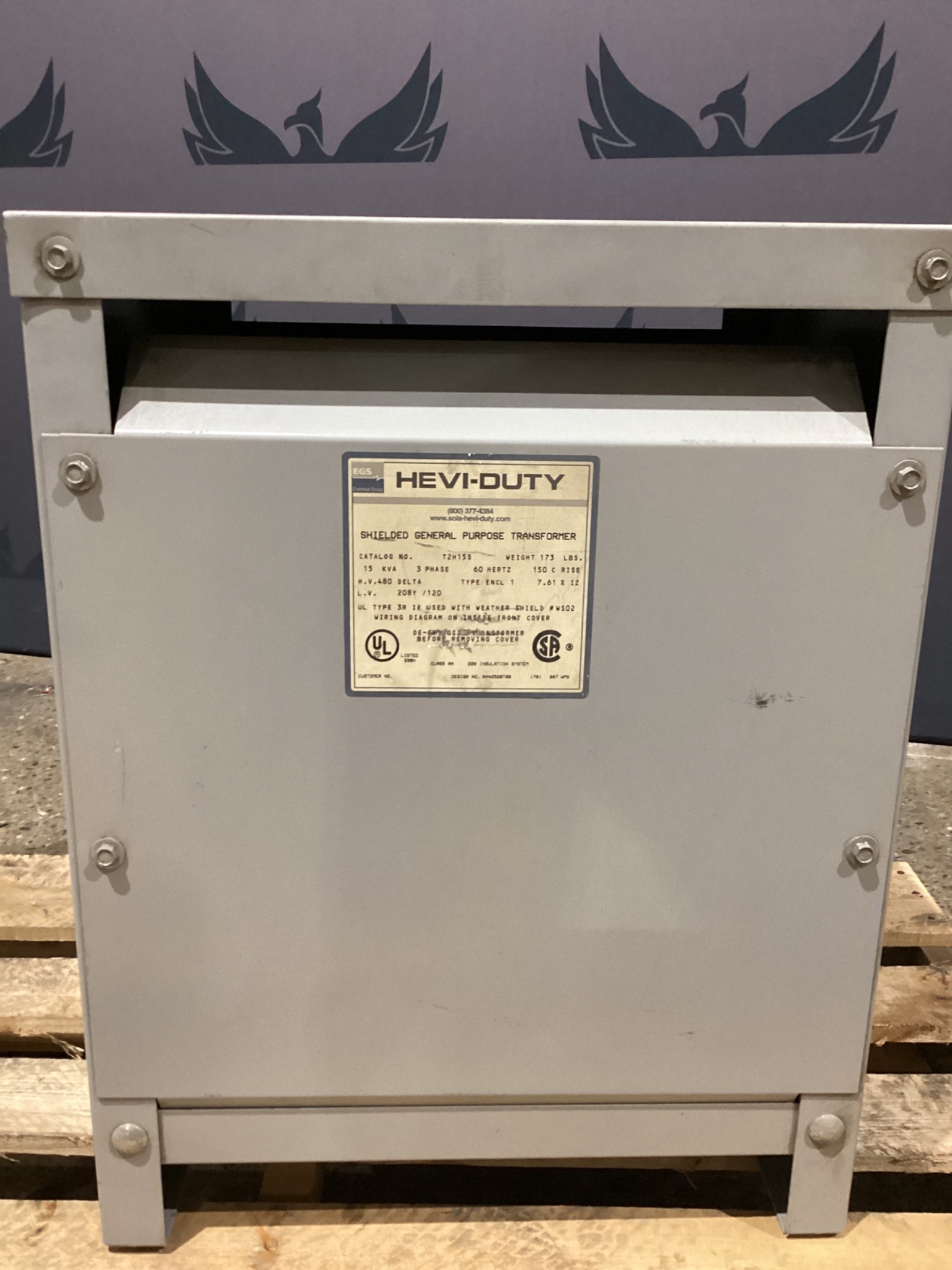 SOLAHD T2H15S Transformer 208Y/120 - 480V, 15kVa, 3PH USED 1