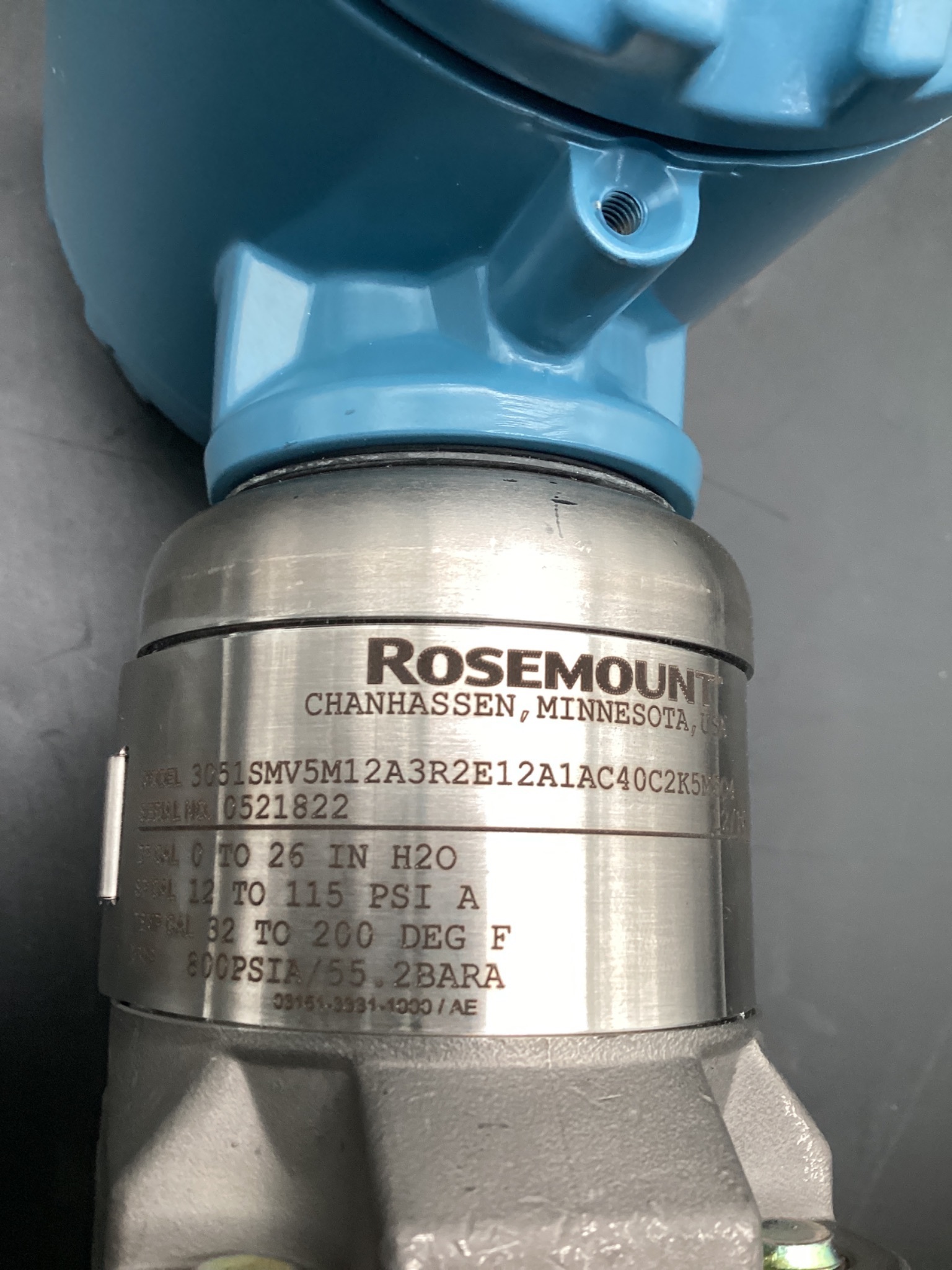 ROSEMOUNT 3051SMV5M12A3R2E12A1AC40C2K5M5Q4 PRESSURE TRANSMITTER USED 3