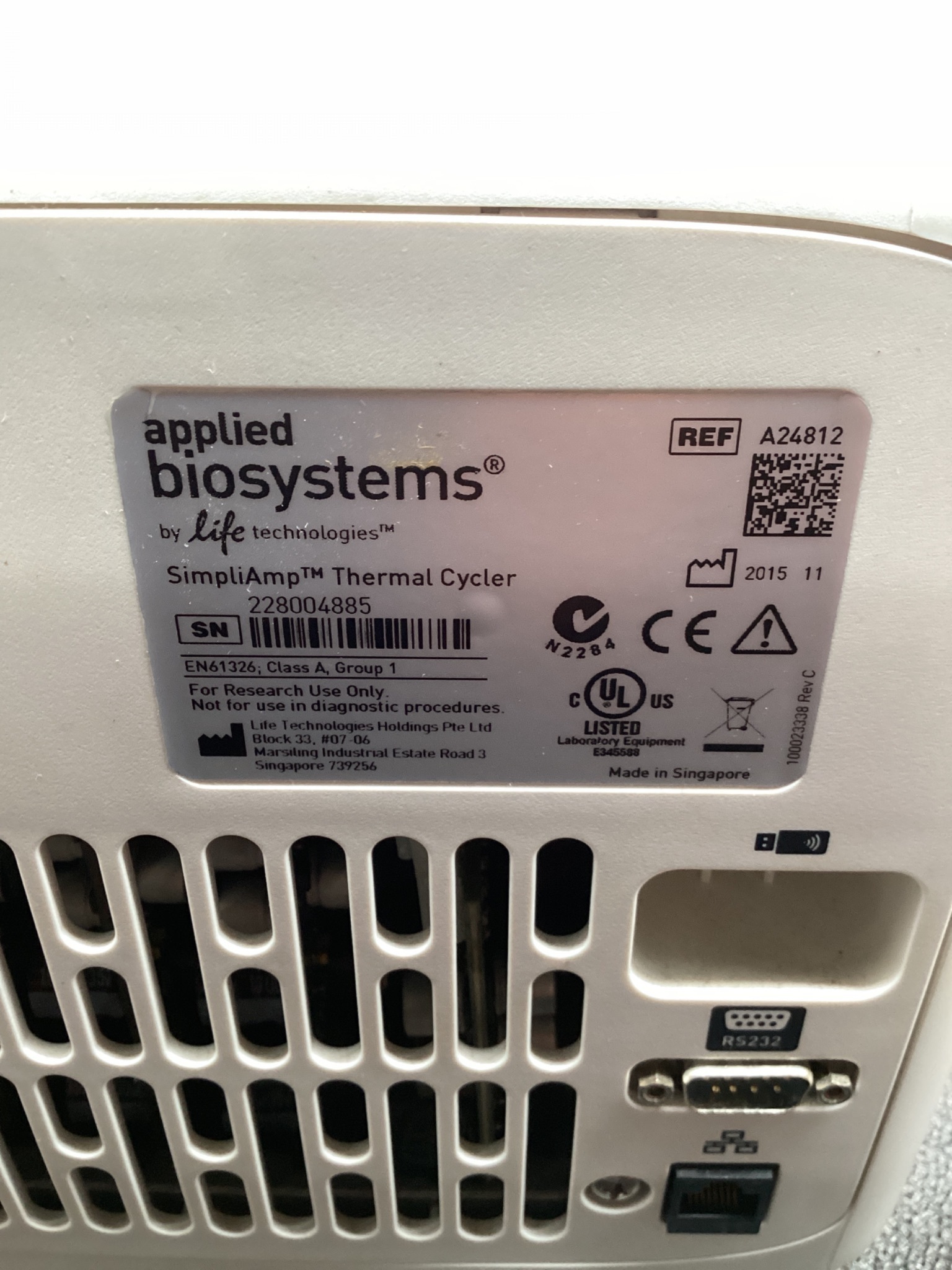 APPLIED BIOSYSTEMS A24812 SIMPLIAMP THERMAL CYCLER PCR USED 8