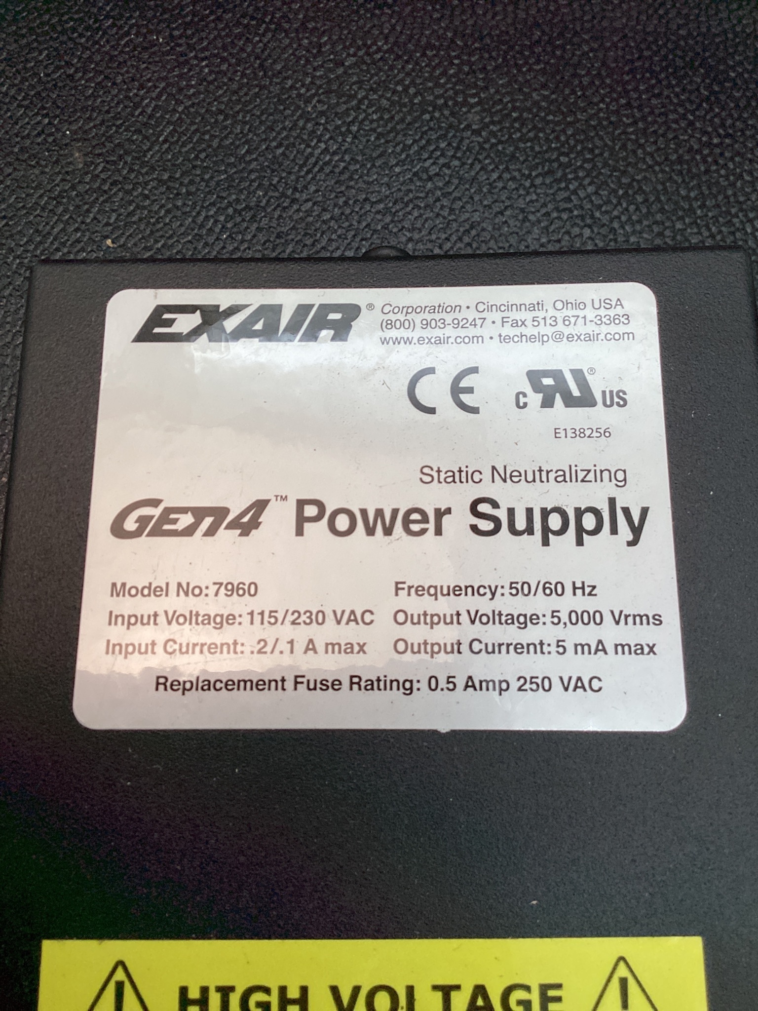 EXAIR 7960 GEN4 STATIC NEUTRALIZING POWER SUPPLY 5000VAC USED 7