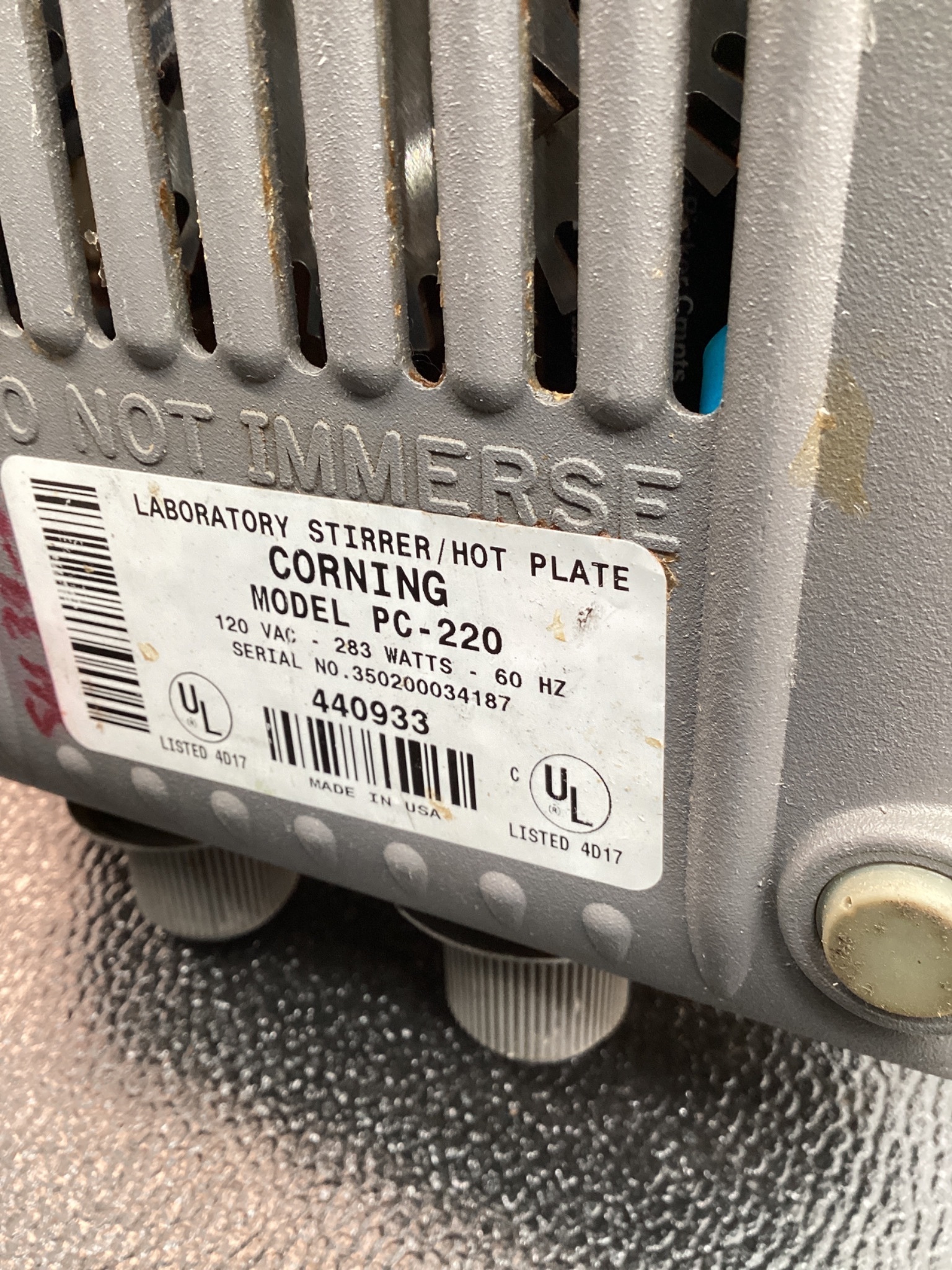 CORNING PC220 HOT PLATE STIRRER 4X5IN 120V ANALOG USED 5