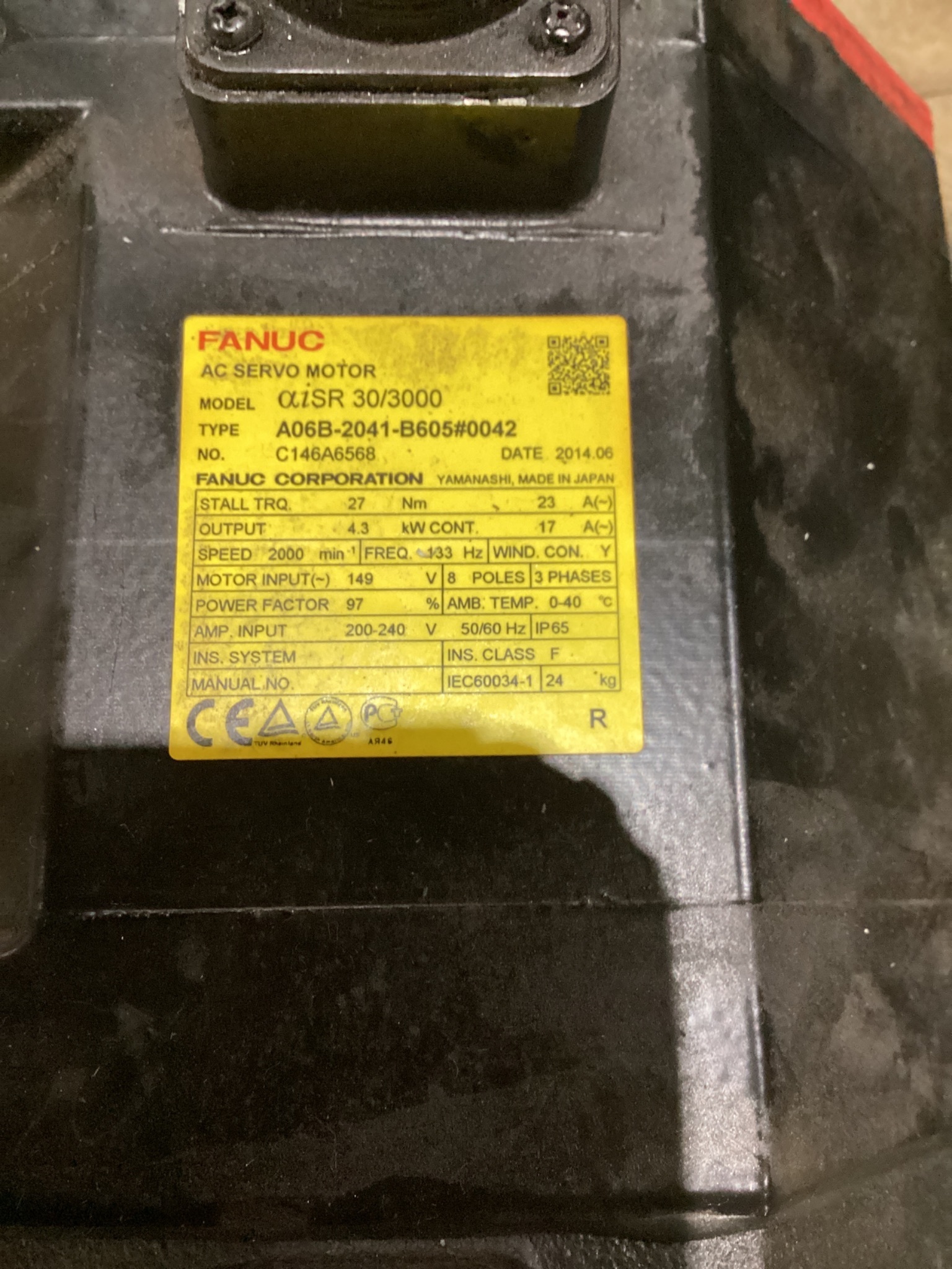 FANUC A06B-2041-B605#0042 AC SERVO MOTOR 4.3KW 2000RPM 27NM USED 4