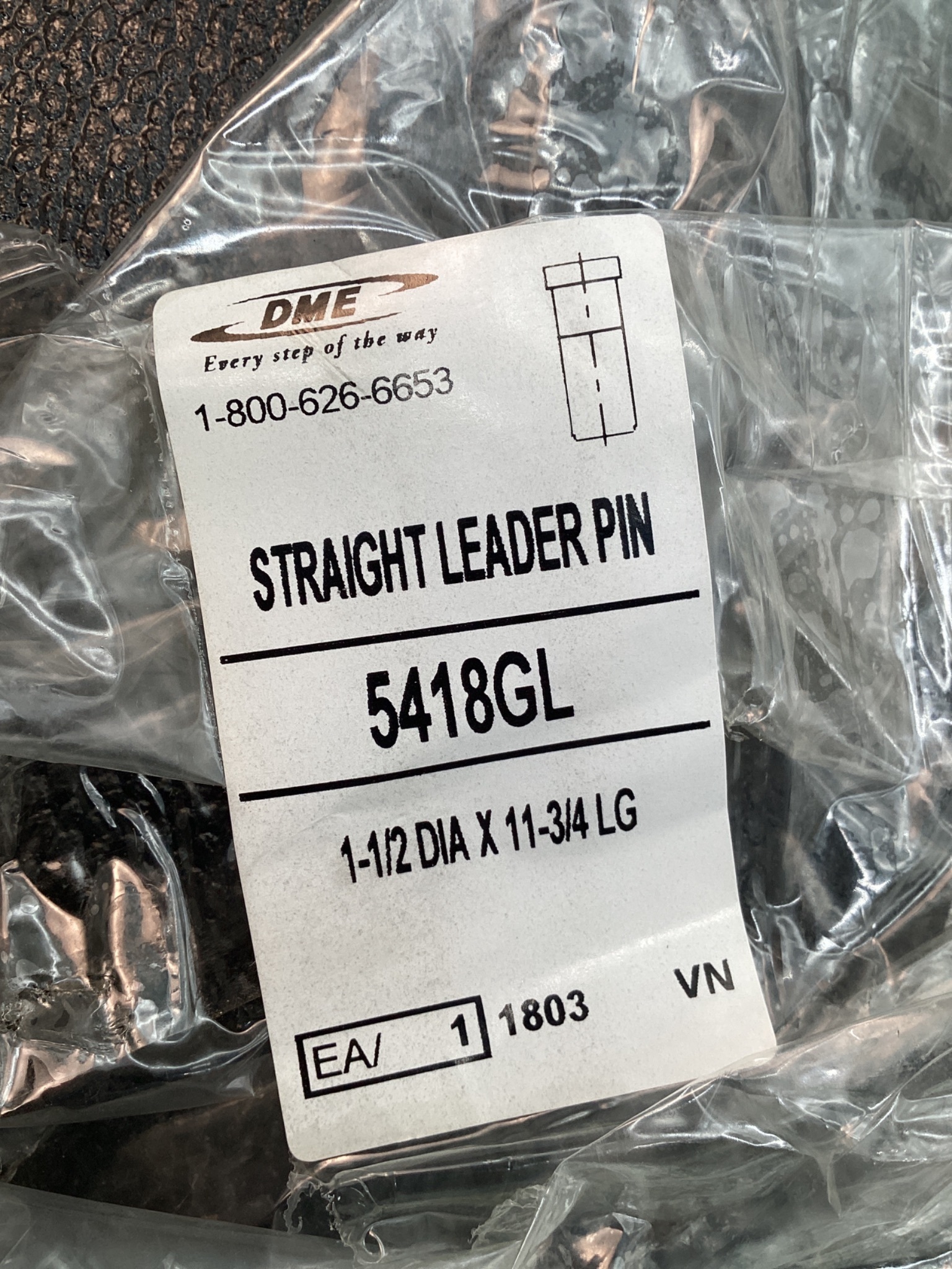 DME 5418GL STRAIGHT LEADER PIN 1.5IN DIA X 11.75IN LG NEW 0