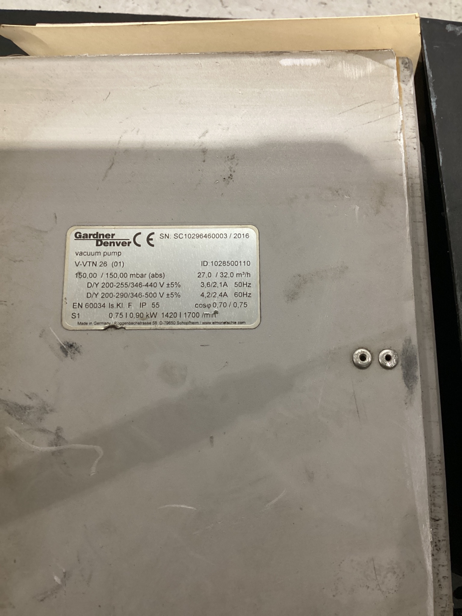 GARDNER DENVER V-VTN 26 ROTARY VANE VACUUM PUMP USED 1