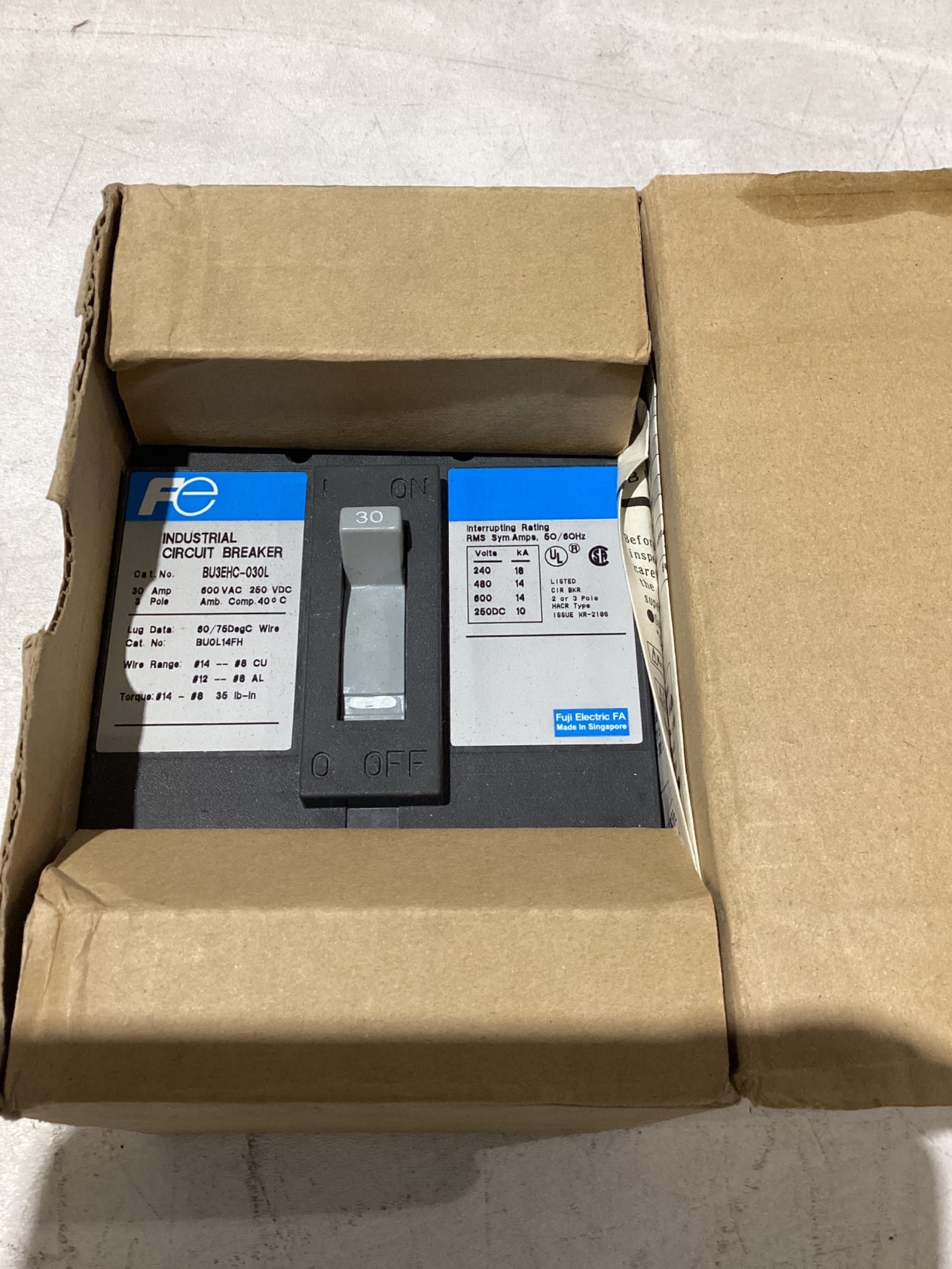 FUJI ELECTRIC CIRCUIT BREAKER BU3EHC-030L NEW 1