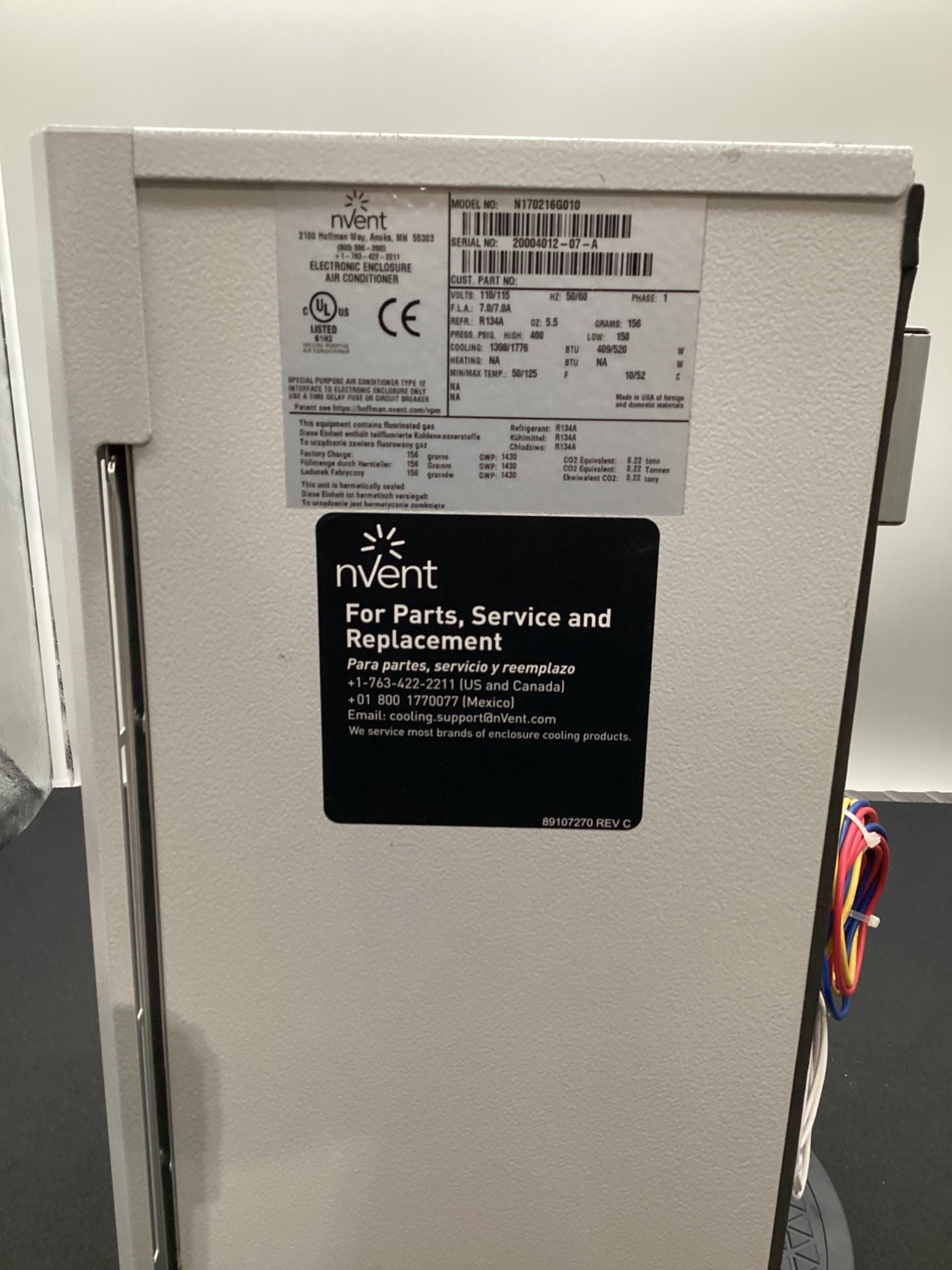 NVENT HOFFMAN N170216G010 SPECTRACOOL INDOOR AC UNIT 1800BTU USED 3