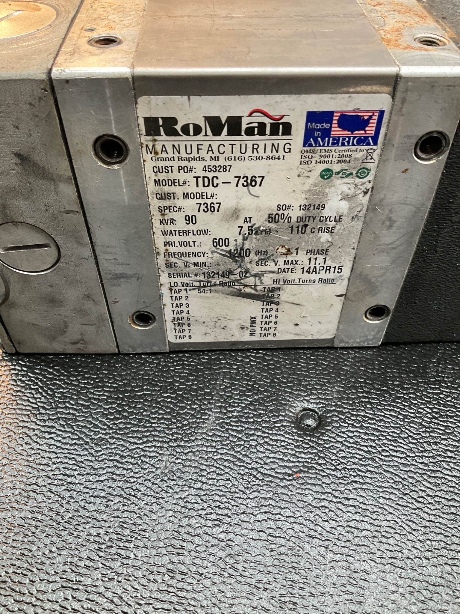 ROMAN MANUFACTURING TDC-7367 MFDC INVERTER POWER SUPPLY USED 1