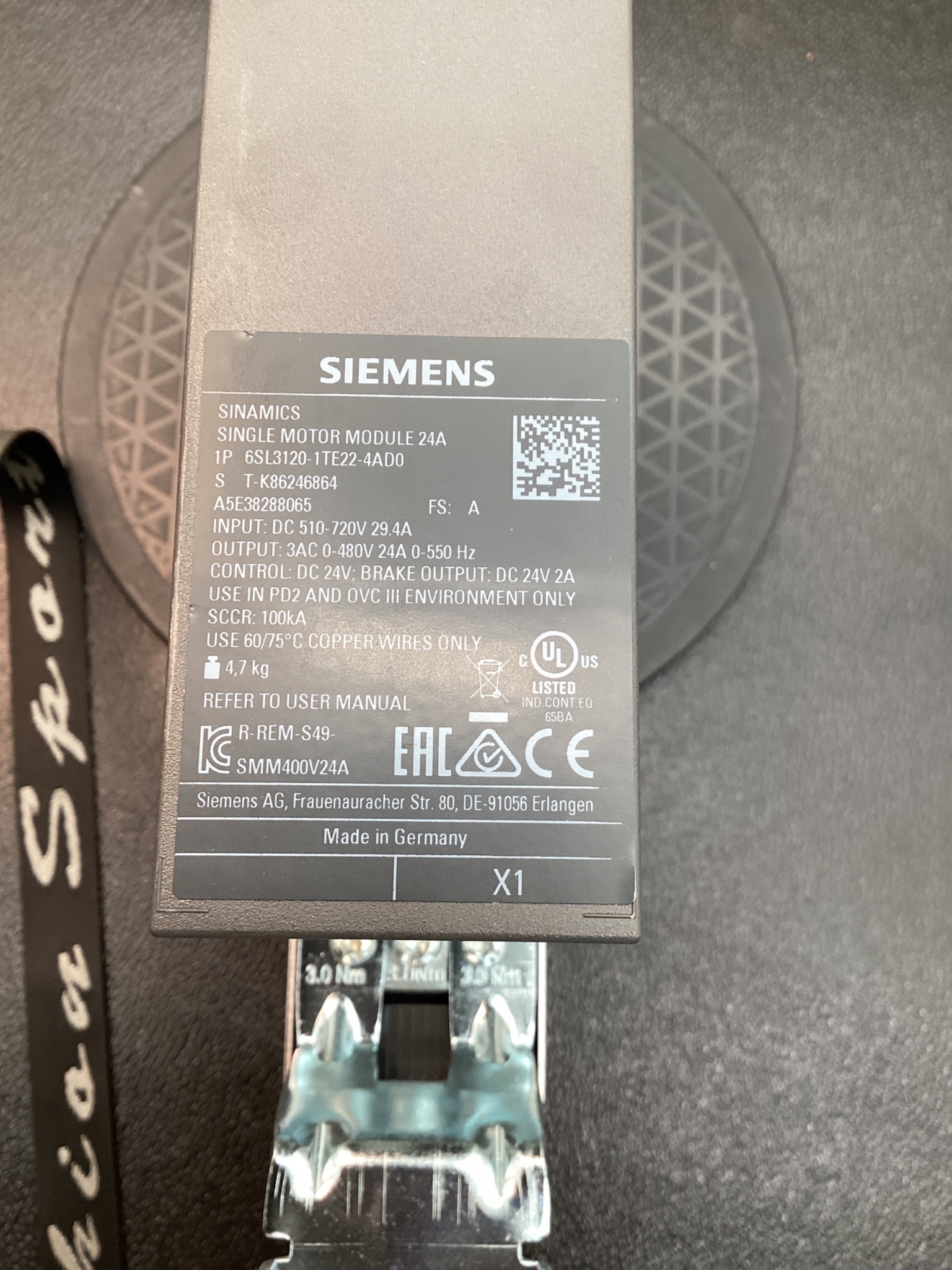 SIEMENS 6SL3120-1TE22-4AD0 SINAMICS S120 MOTOR MODULE 24A 400V USED 6