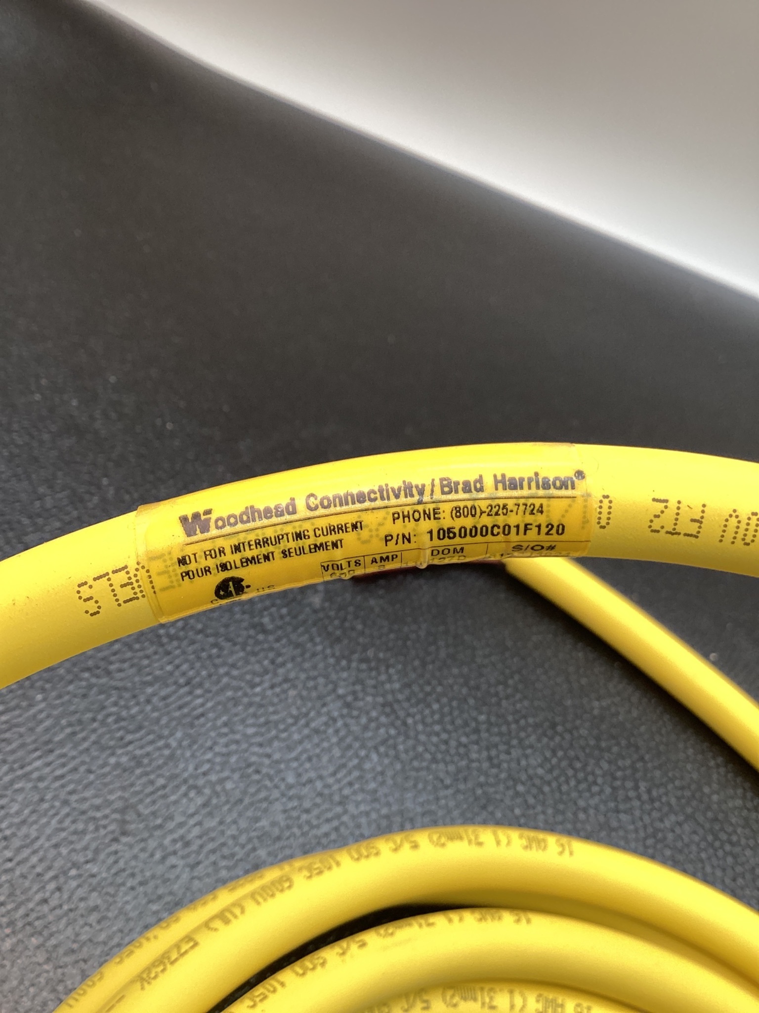 WOODHEAD 105000C01F120 MINI-CHANGE 5-PIN FEMALE CORDSET 12FT USED 4