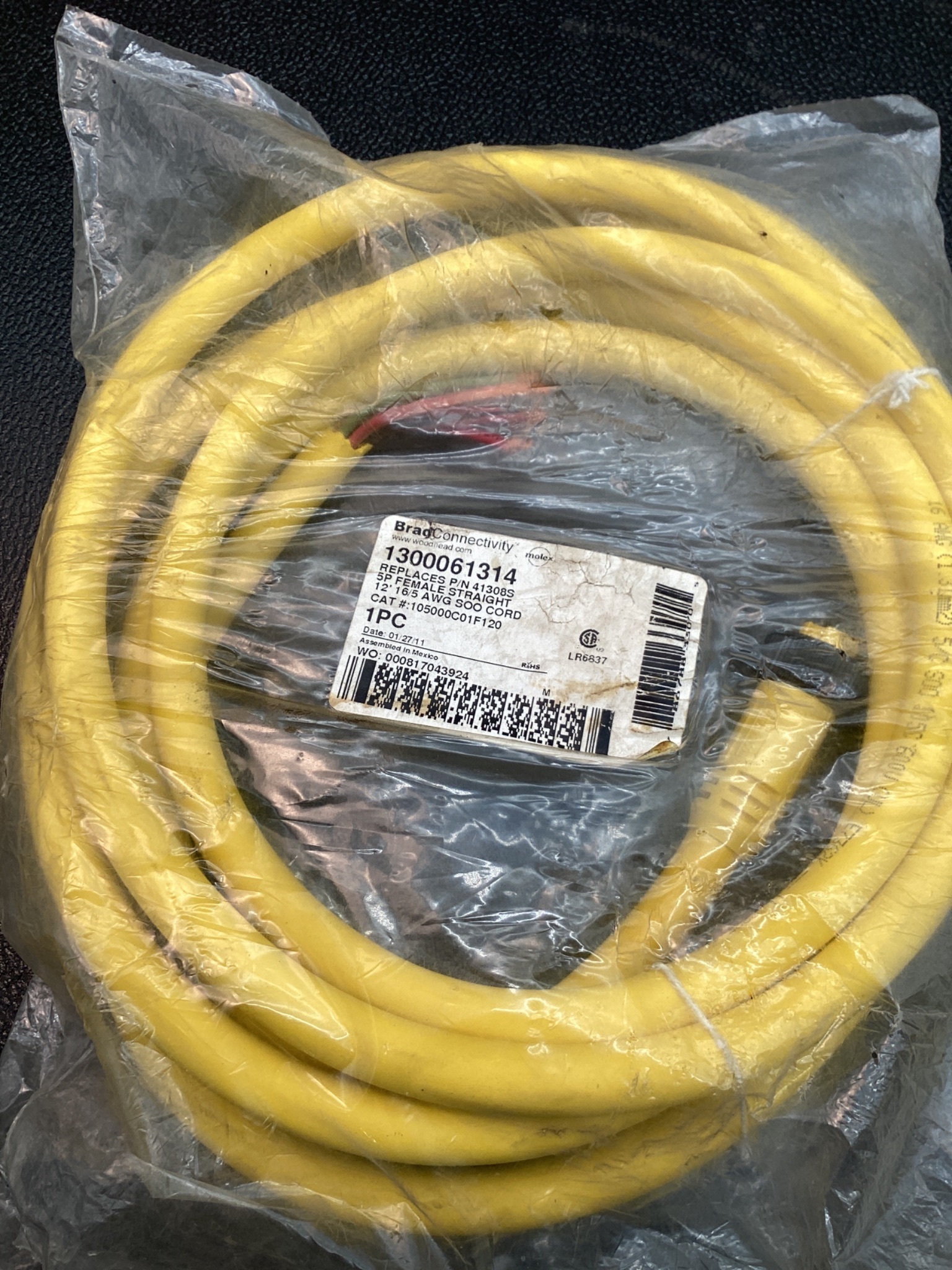 WOODHEAD 105000C01F120 MINI-CHANGE 5-PIN FEMALE CORDSET 12FT USED 6
