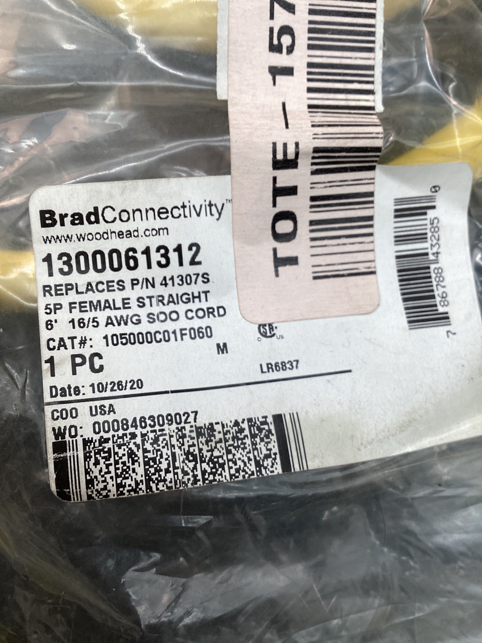 BRAD CONNECTIVITY 1300061312 MINI-CHANGE 5-PIN FEMALE CORDSET 6FT USED 6