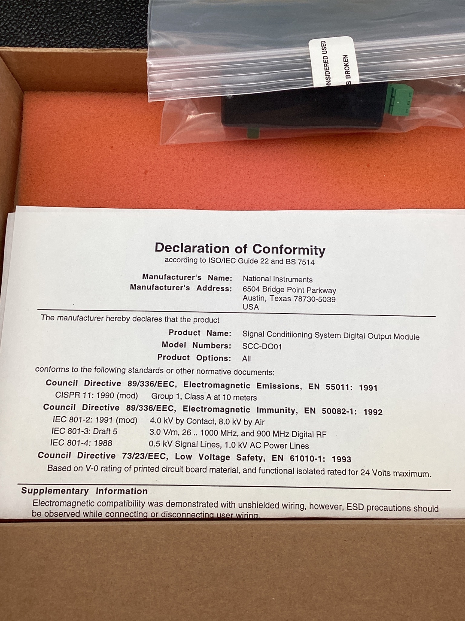 NATIONAL INSTRUMENTS SCC-DO01 ISOLATED DIGITAL OUTPUT MODULE NEW 5