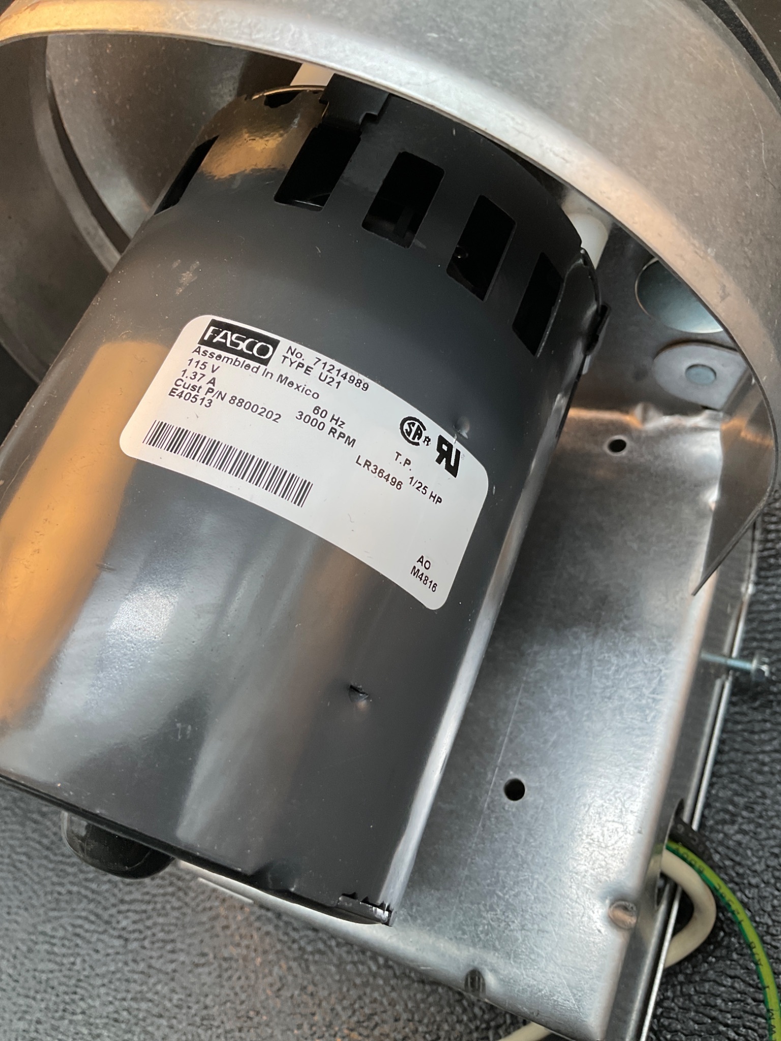 FASCO 71214989 BLOWER FAN MOTOR 1/25HP 115V 3000RPM USED 4