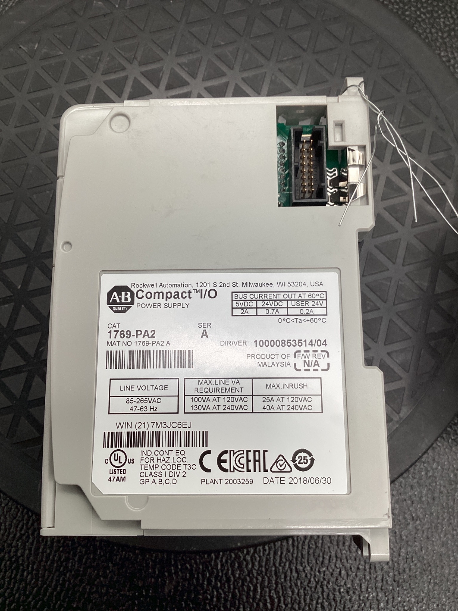 ALLEN BRADLEY 1769-PA2 COMPACTLOGIX AC POWER SUPPLY 85–265V USED 6