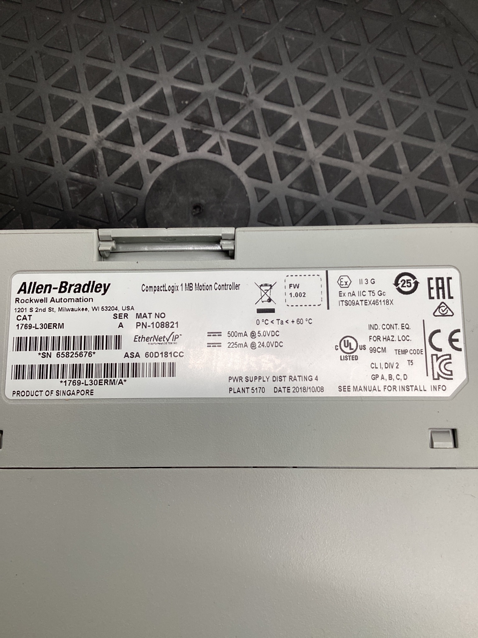 ALLEN BRADLEY 1769-L30ERM COMPACTLOGIX 1MB MOTION CONTROLLER USED 6