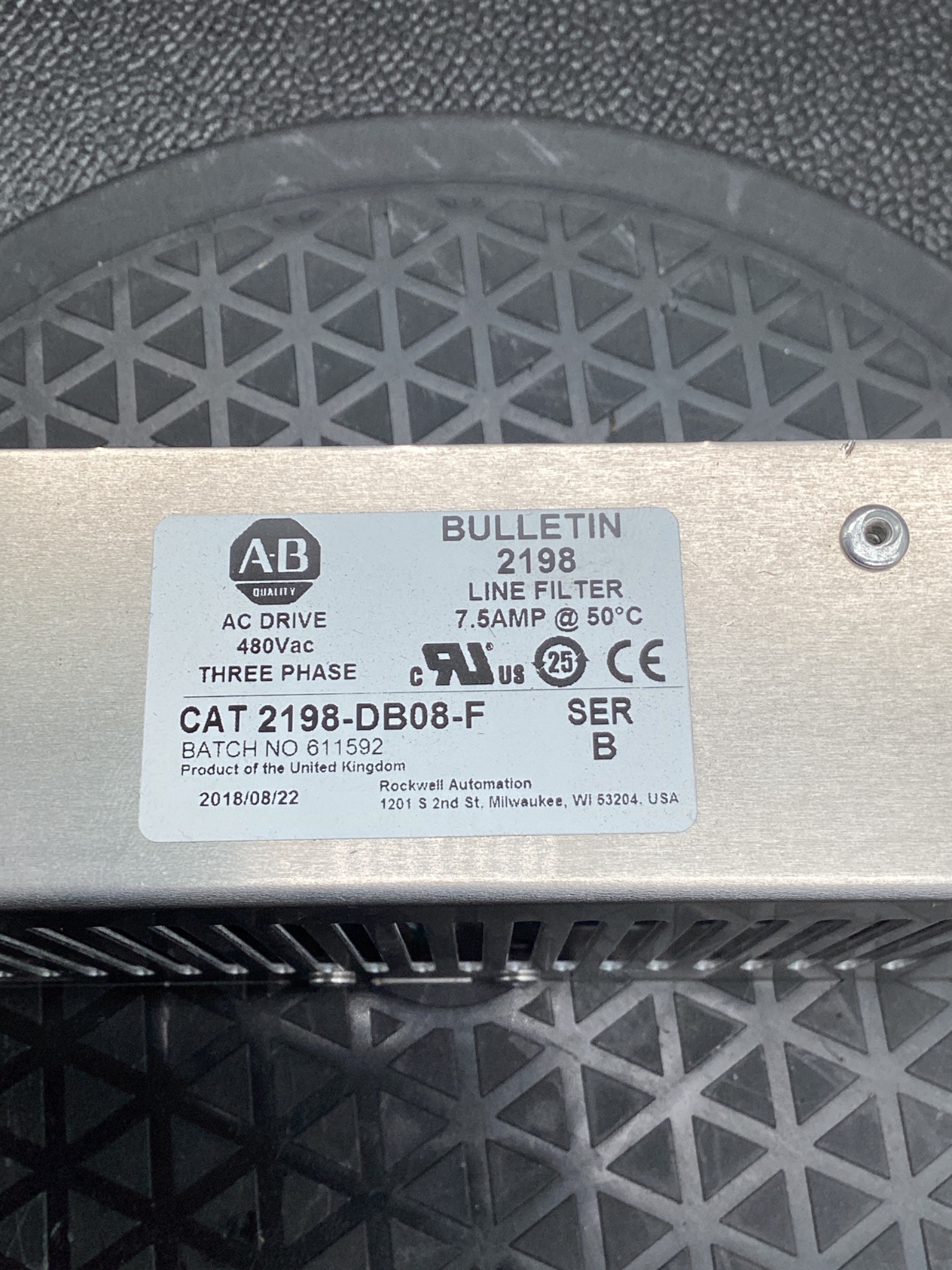 ALLEN BRADLEY 2198-DB08-F KINETIX 5500 8A AC LINE FILTER USED 4