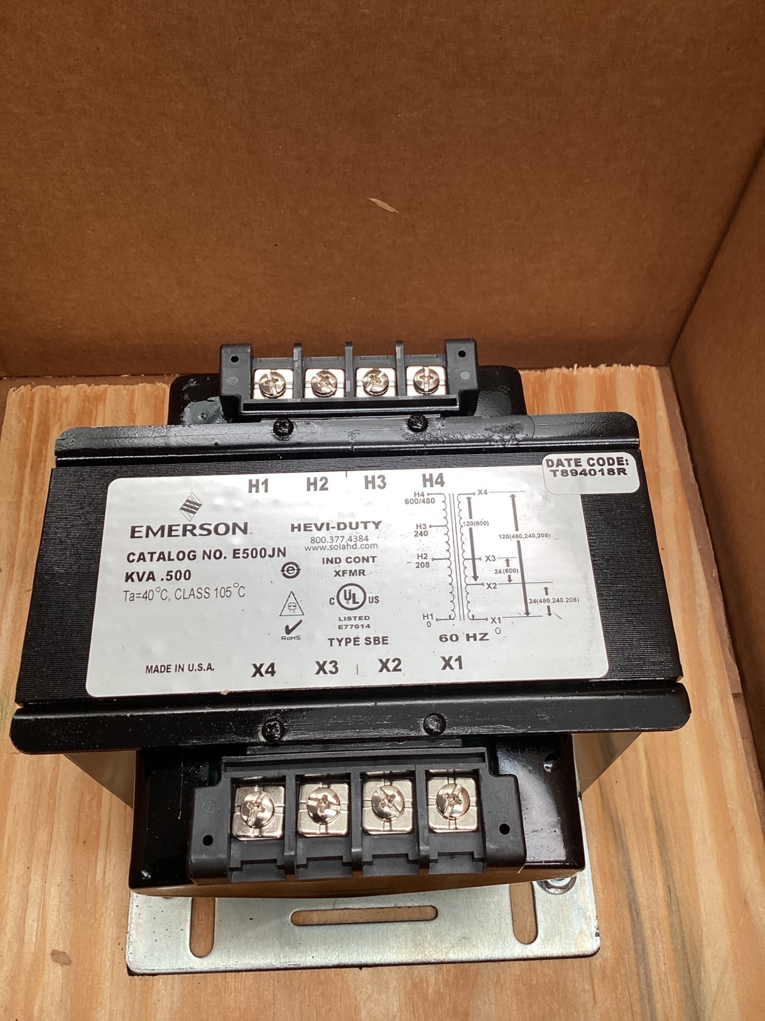 SOLAHD E500JN CONTROL TRANSFORMER 500VA 208-600V TO 120/24V NEW 5