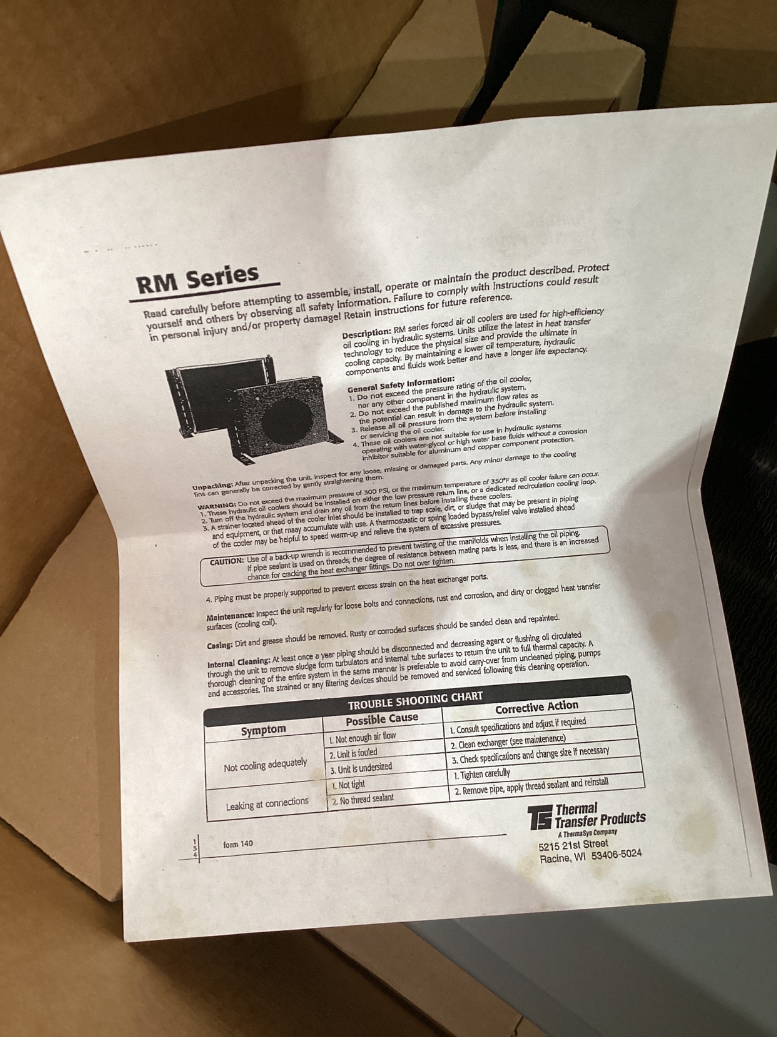 THERMAL TRANSFER RM-19-22 AIR COOLED HEAT EXCHANGER 300PSI NEW 5