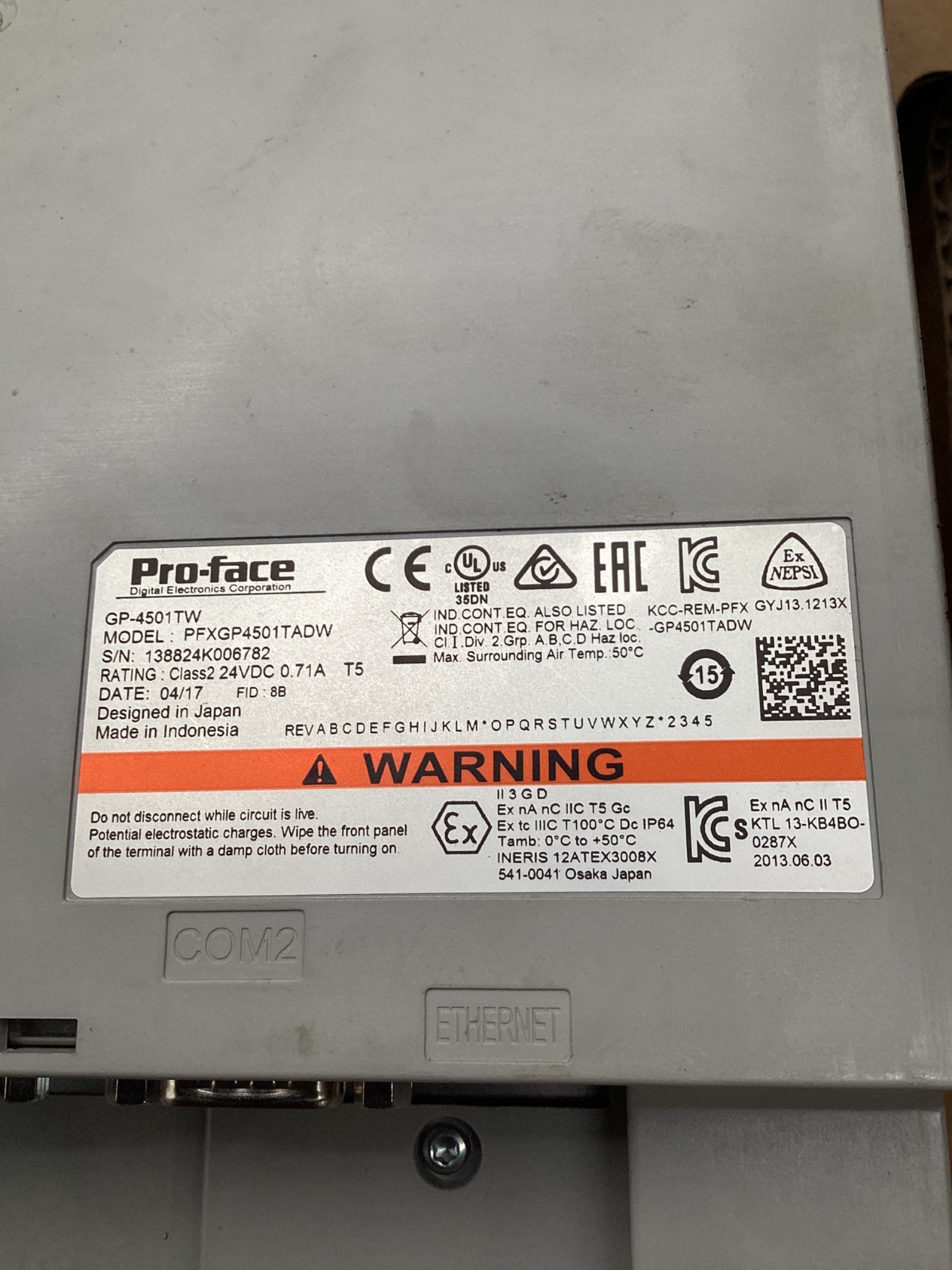 PRO-FACE PFXGP4501TADW 10.4IN HMI TOUCHSCREEN PANEL USED 3