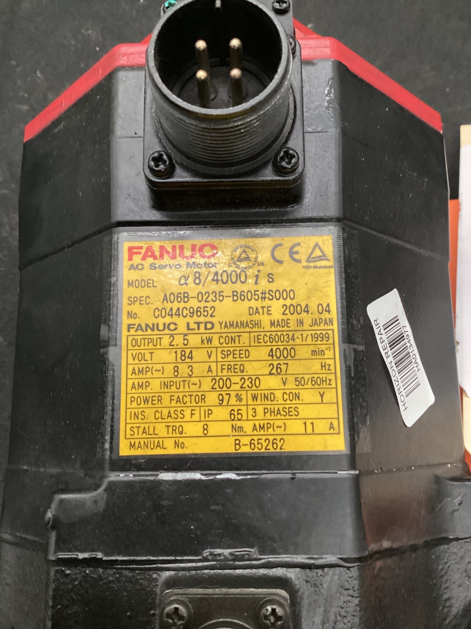 FANUC A06B-0235-B605#S000 aiS8/4000 AC SERVO MOTOR 4000RPM 90V BRAKE USED 3