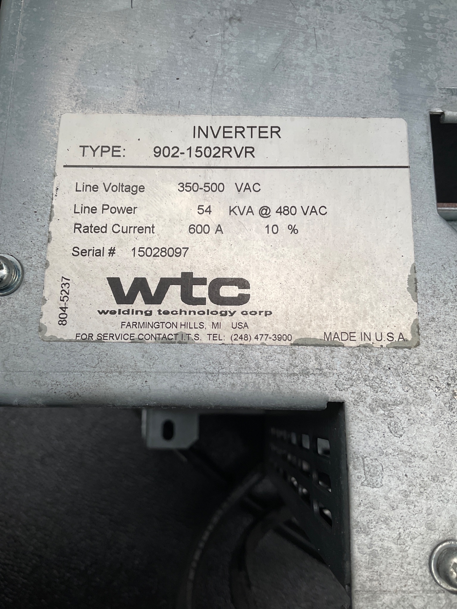 WTC 902-1502RVR GEN6 MFDC WELDING INVERTER CONTROL UNIT USED 3