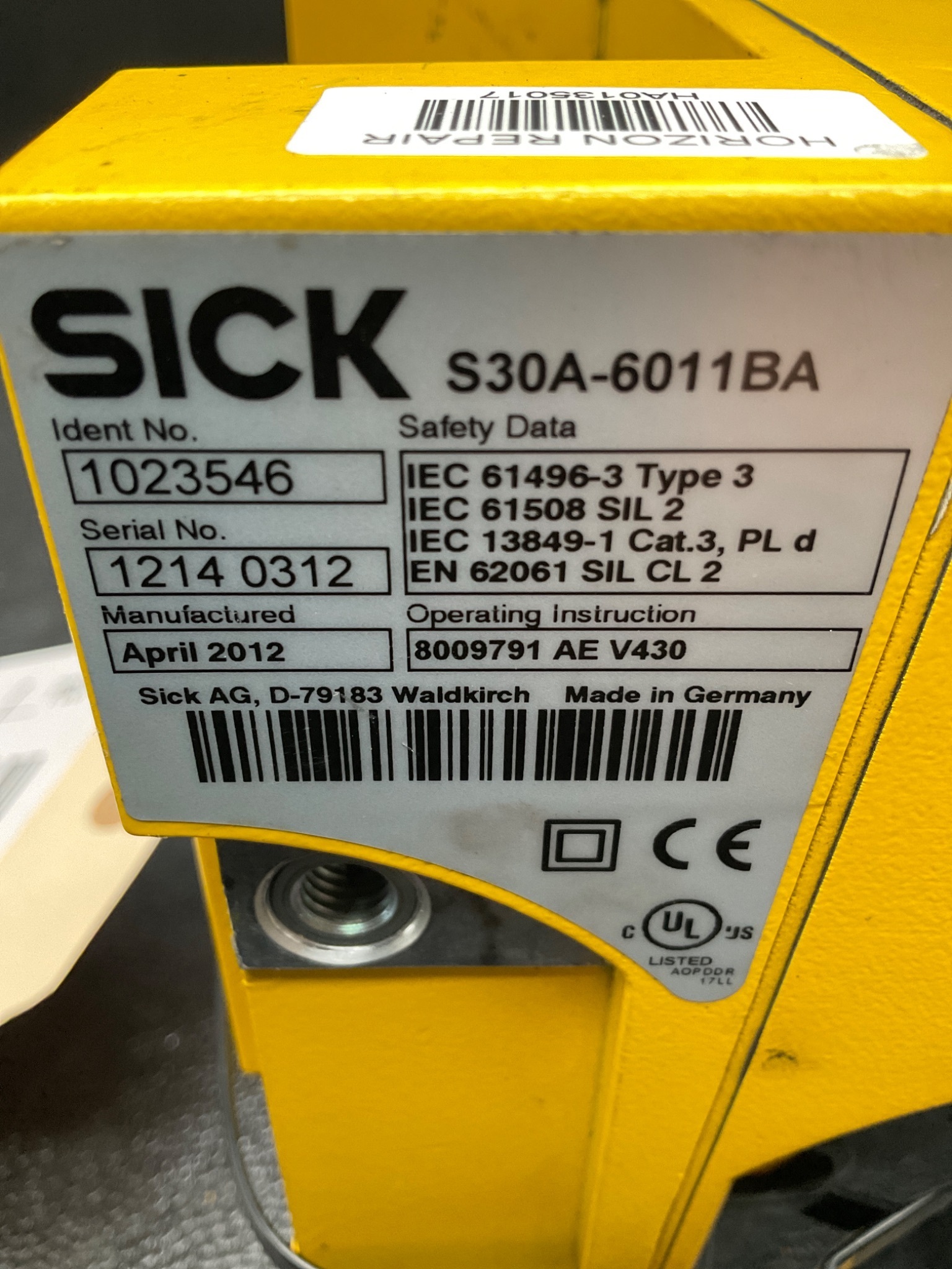SICK S30A-6011BA SAFETY LASER SCANNER S3000 STANDARD USED REPAIRED 4