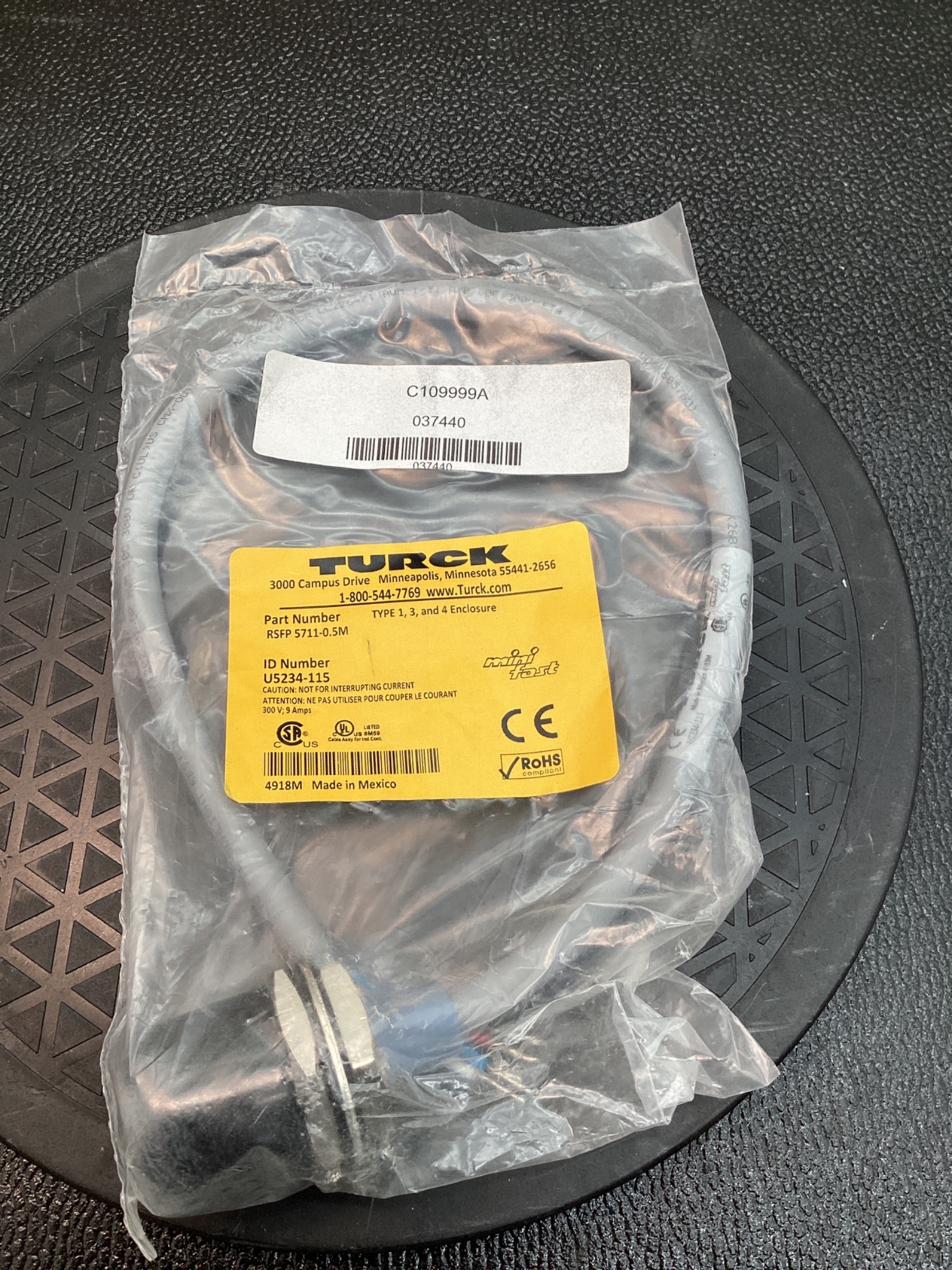 TURCK RSFP 5711-0.5M M12 FEMALE CORDSET 4PIN 0.5M IP67 NEW 0