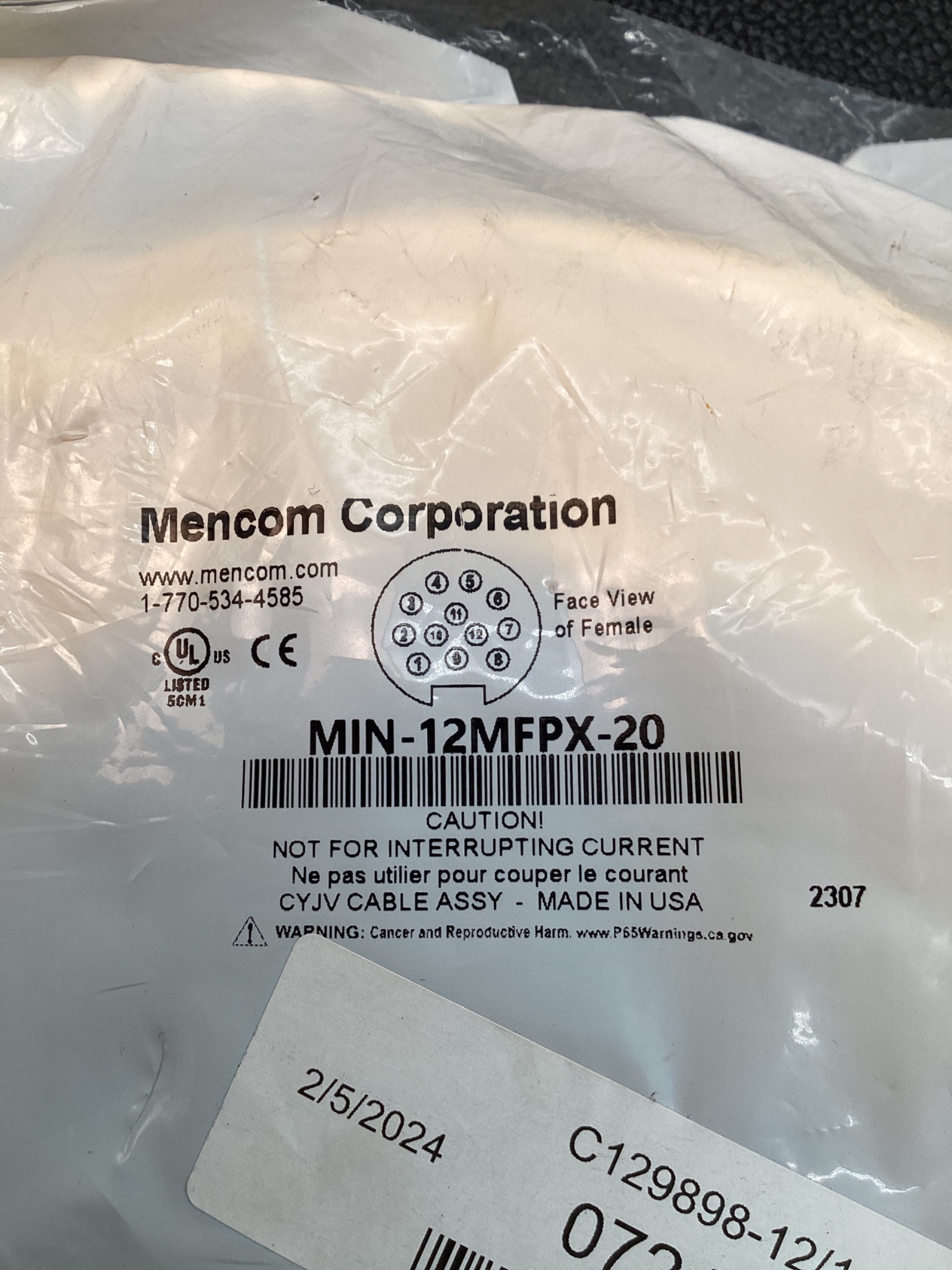 MENCOM MIN-12MFPX-20 MINI-FAST CORDSET 12PIN FEMALE STRAIGHT 20FT NEW 4