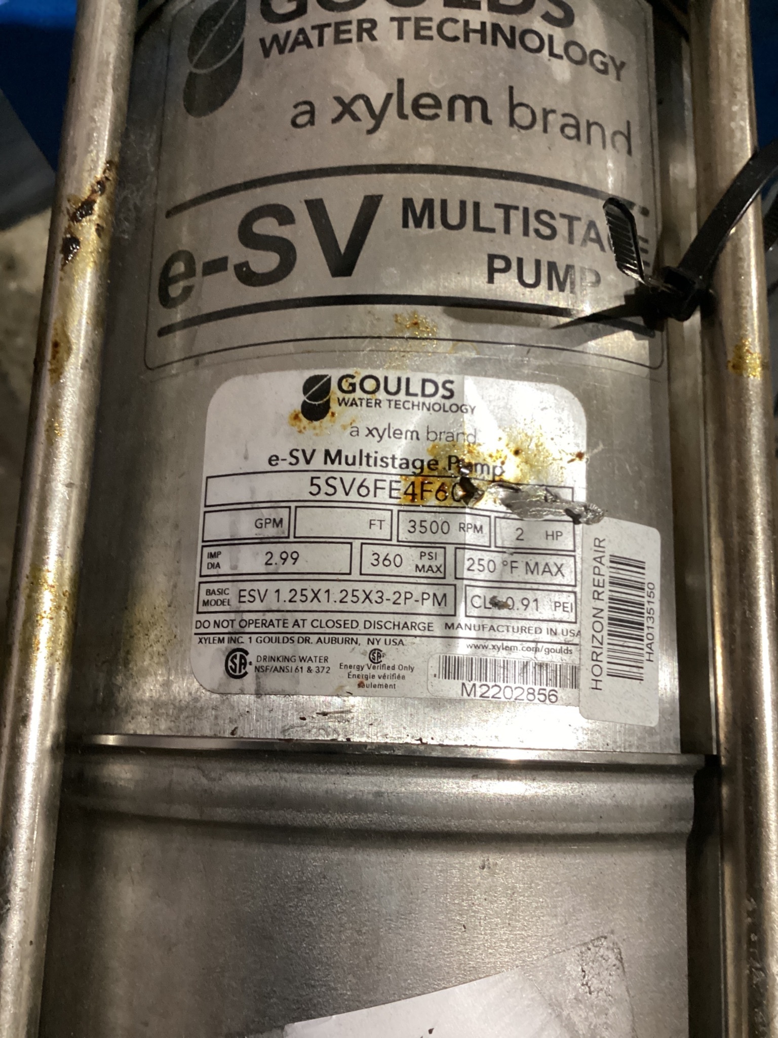 GOULDS 5SV6FE4F60 MULTI-STAGE PUMP 2HP 6-STAGE 26GPM USED 2