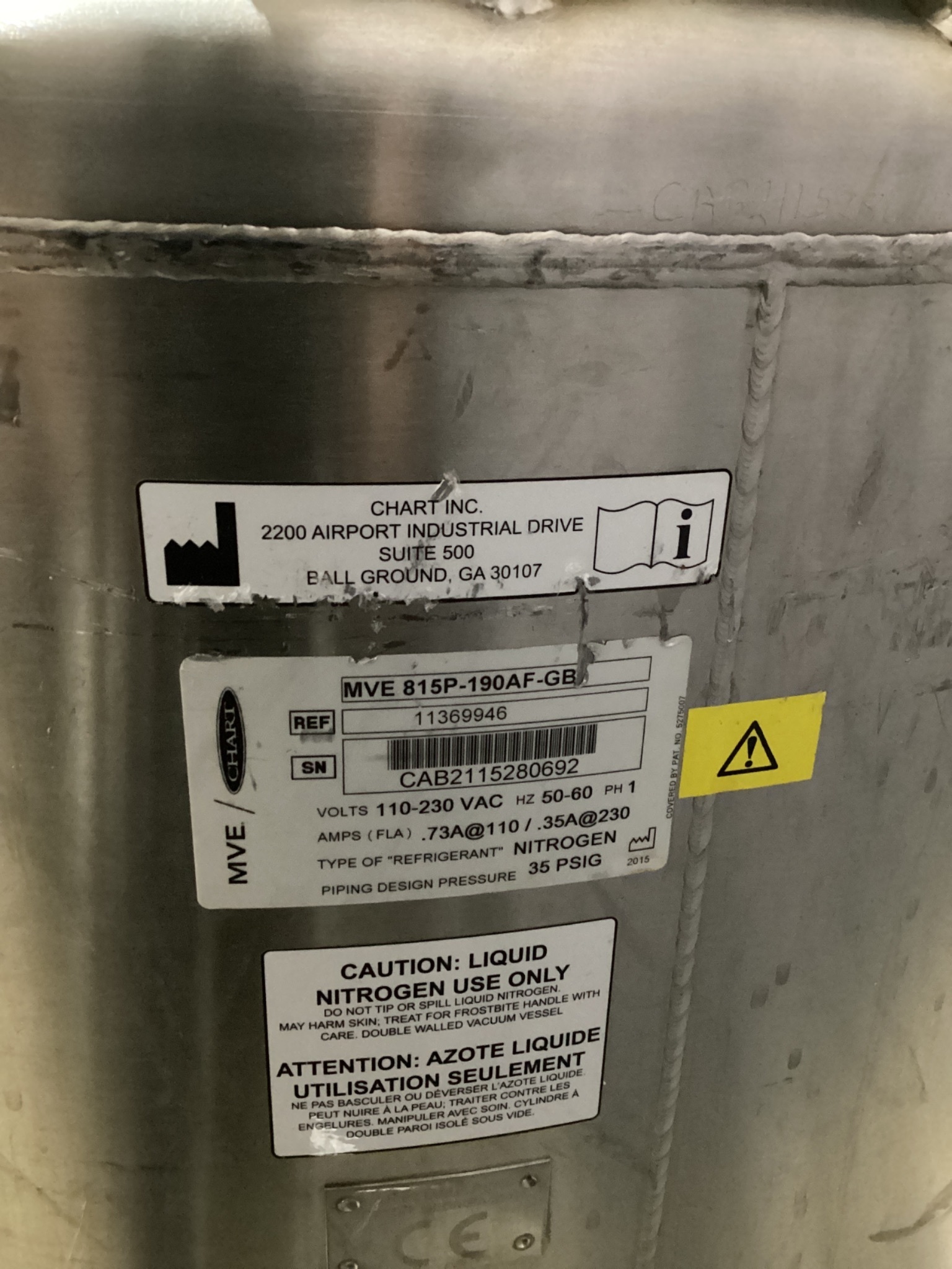 MVE 815P-190AF-GB LN2 VAPOR FREEZER AUTO FILL USED 4