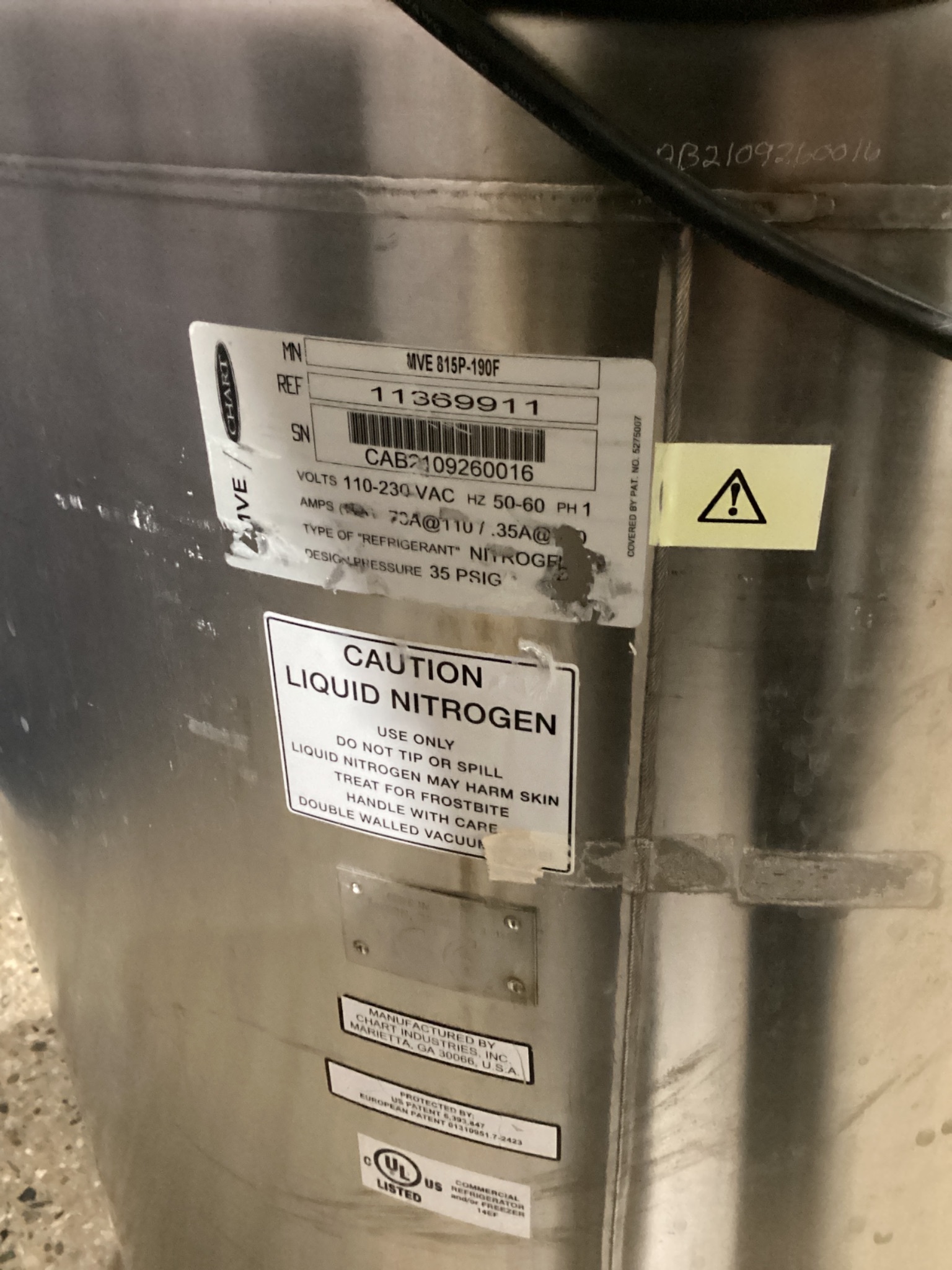MVE 815P-190F LN2 VAPOR FREEZER AUTO FILL USED 3