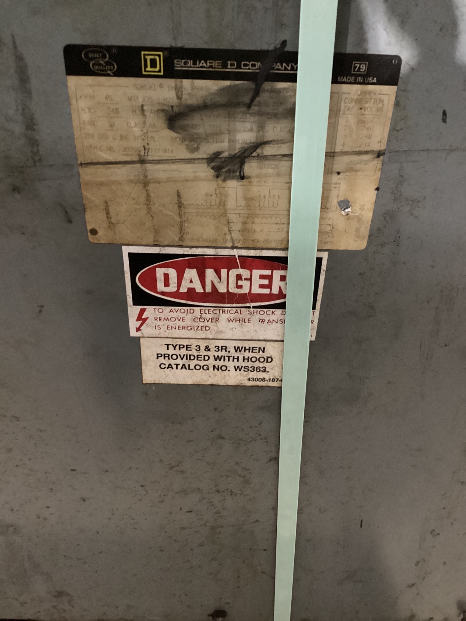 SQUARE D 45T3H 45KVA DRY TYPE TRANSFORMER 3PH 480V - 208Y/120V USED 3