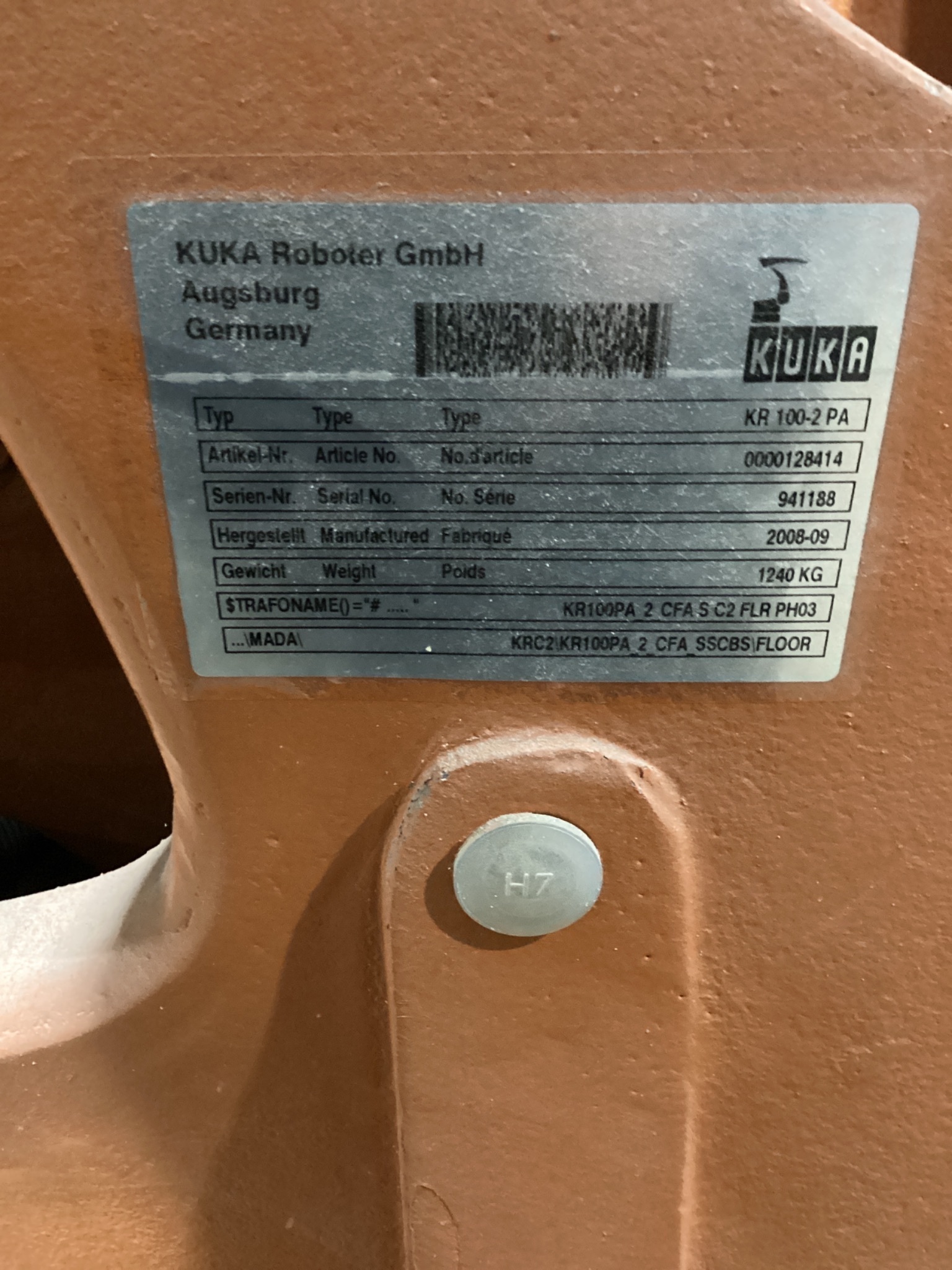 KUKA KR 100-2 PA PALLETIZING ROBOT W/ KR-C2 Controls USED PARTS ONLY 9