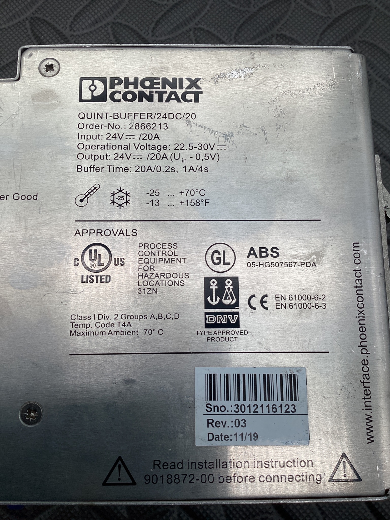 PHOENIX CONTACT QUINT-BUFFER/24VDC/20 Power Supply 2866213 USED 6