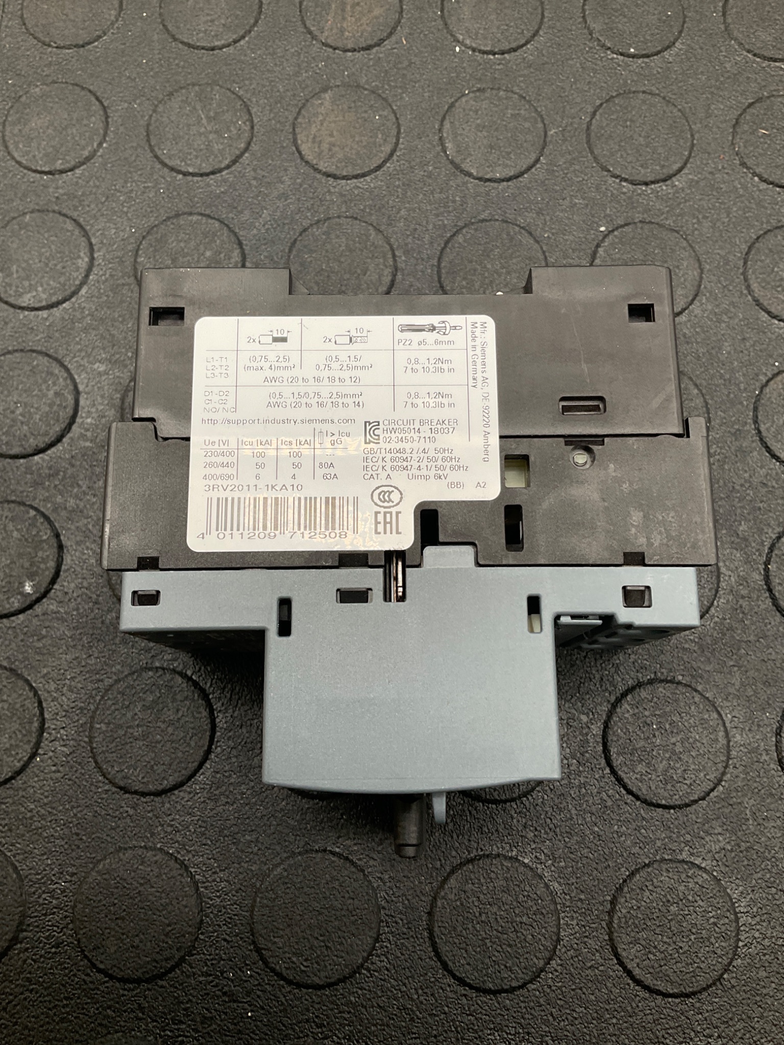 SIEMENS 3RV2011-1KA10 Motor Protection Circuit Breaker USED 1