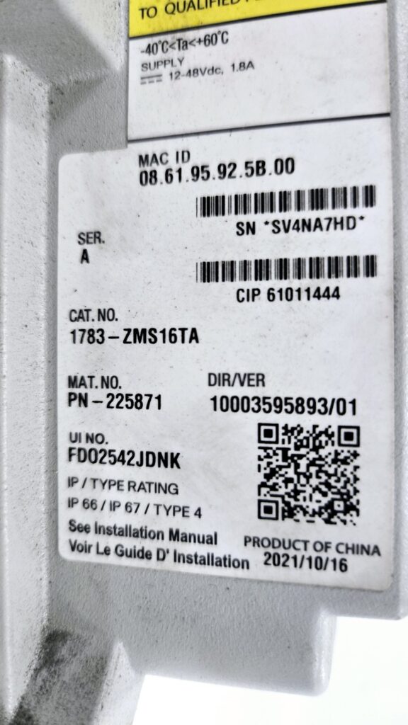 Used ALLEN BRADLEY 1783-ZMS16TA PLC Ethernet and Communication