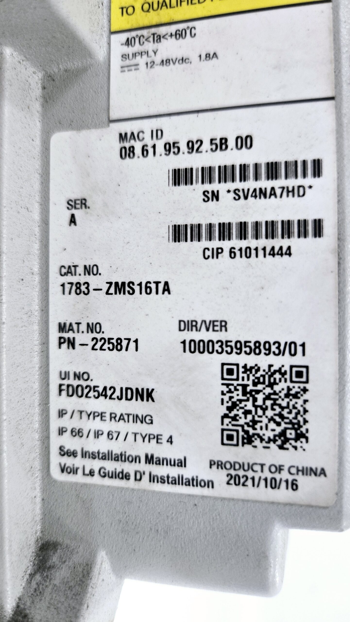 Used ALLEN BRADLEY 1783-ZMS16TA PLC Ethernet and Communication