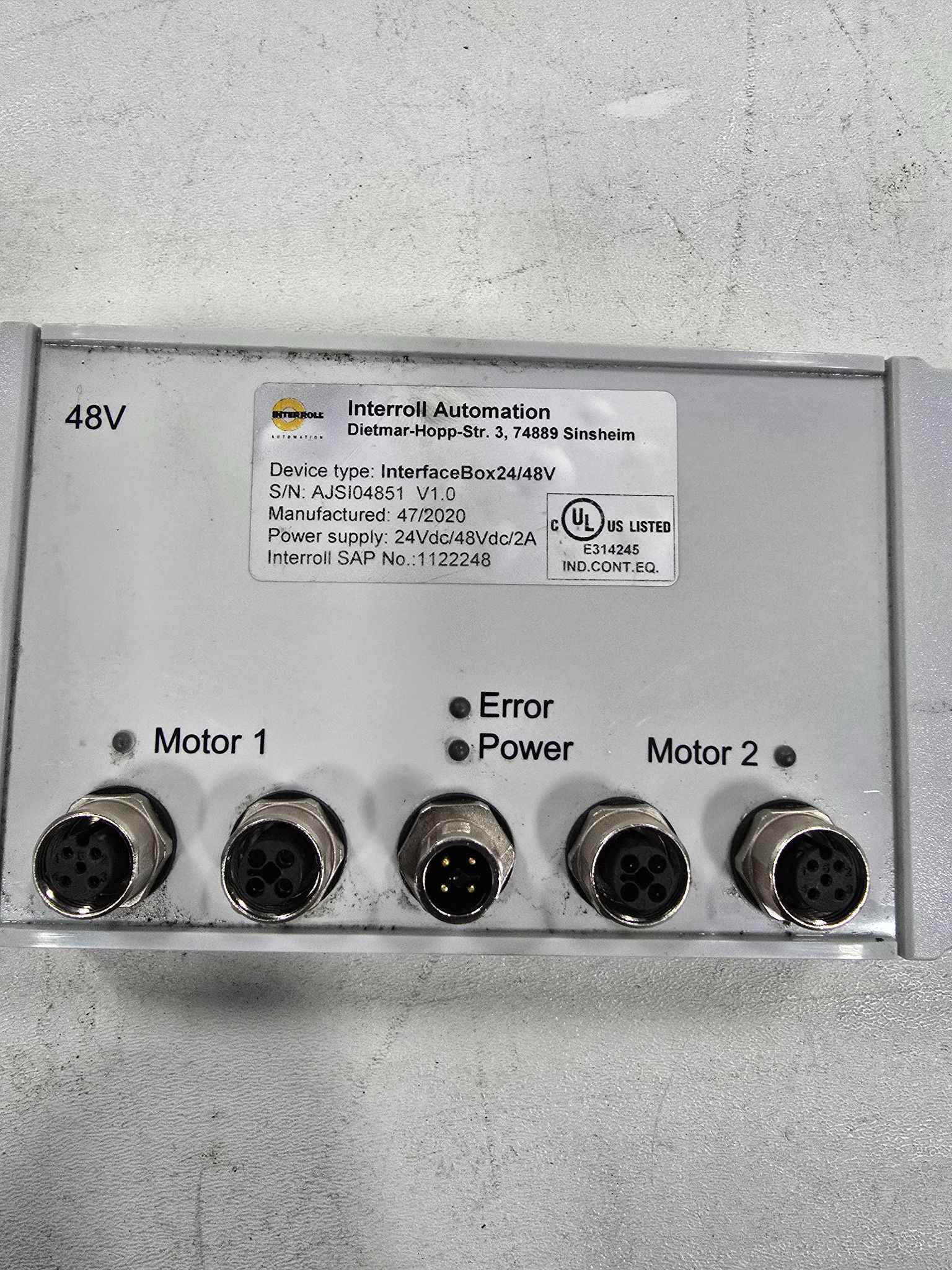 INTERROLL InterfaceBox24/48V MOTOR INTERFACE CONTROLLER USED 1
