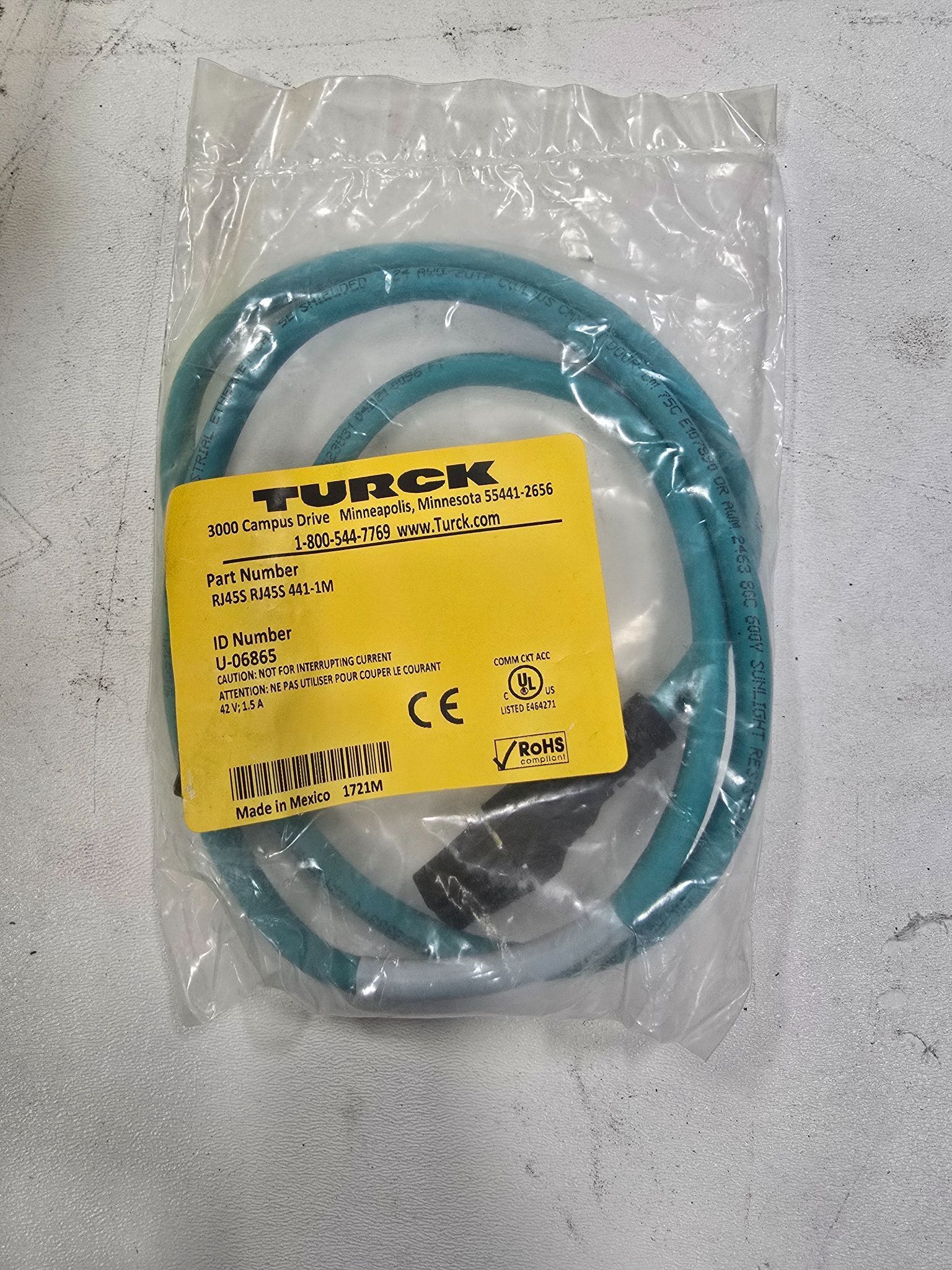TURCK RJ45S-RJ45S-441-1M ETHERNET MALE M12 EUROFAST NEW 0