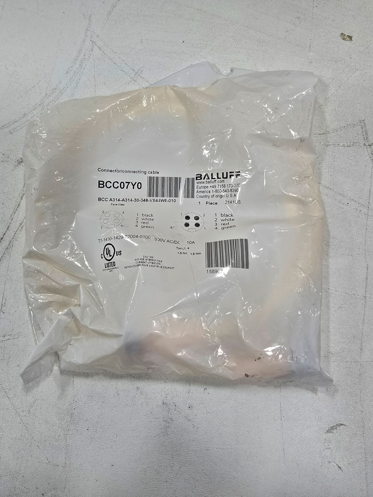 BALLUFF BCC-A314-A314-30-346-VX44W6-010 POWER CABLE NEW 0