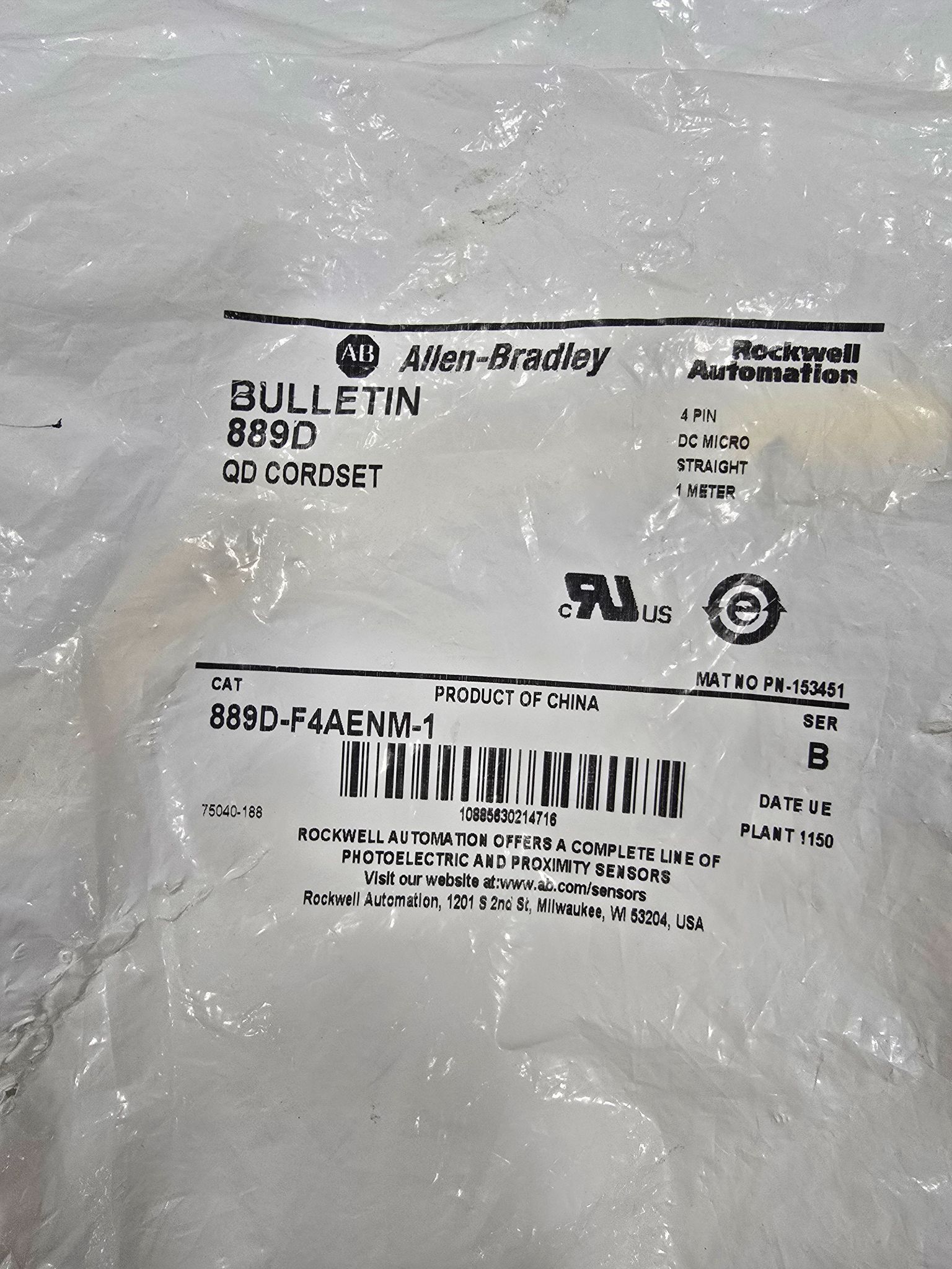 ALLEN BRADLEY 889D-F4AENM-1 SENSOR CABLE NEW 1